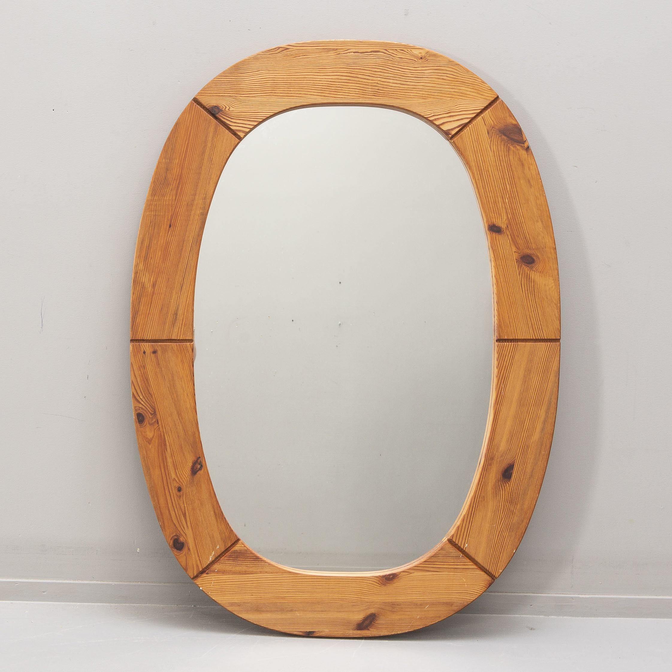 Swedish Large Pine Wood Mirror by Glasmaster, Sweden, 1960 For Sale