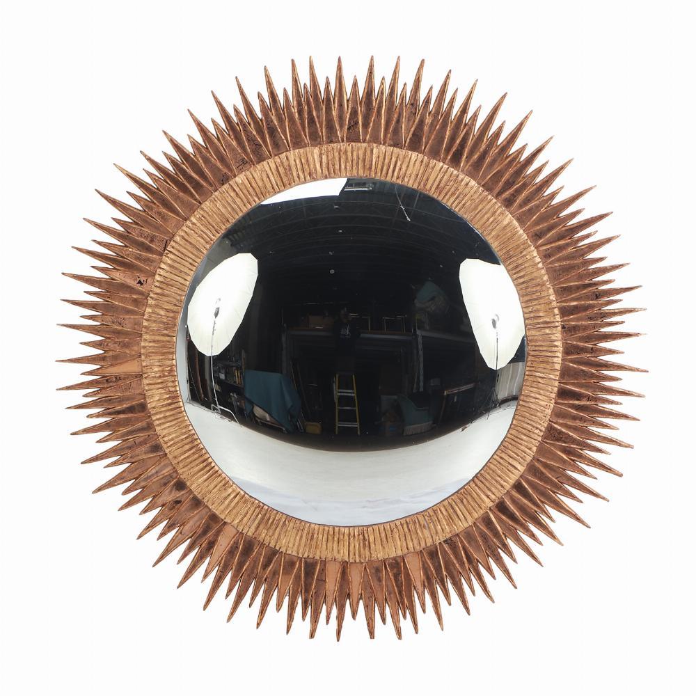 Contemporary A large pink glass and resin convex mirror, in a Soleil à Pointes