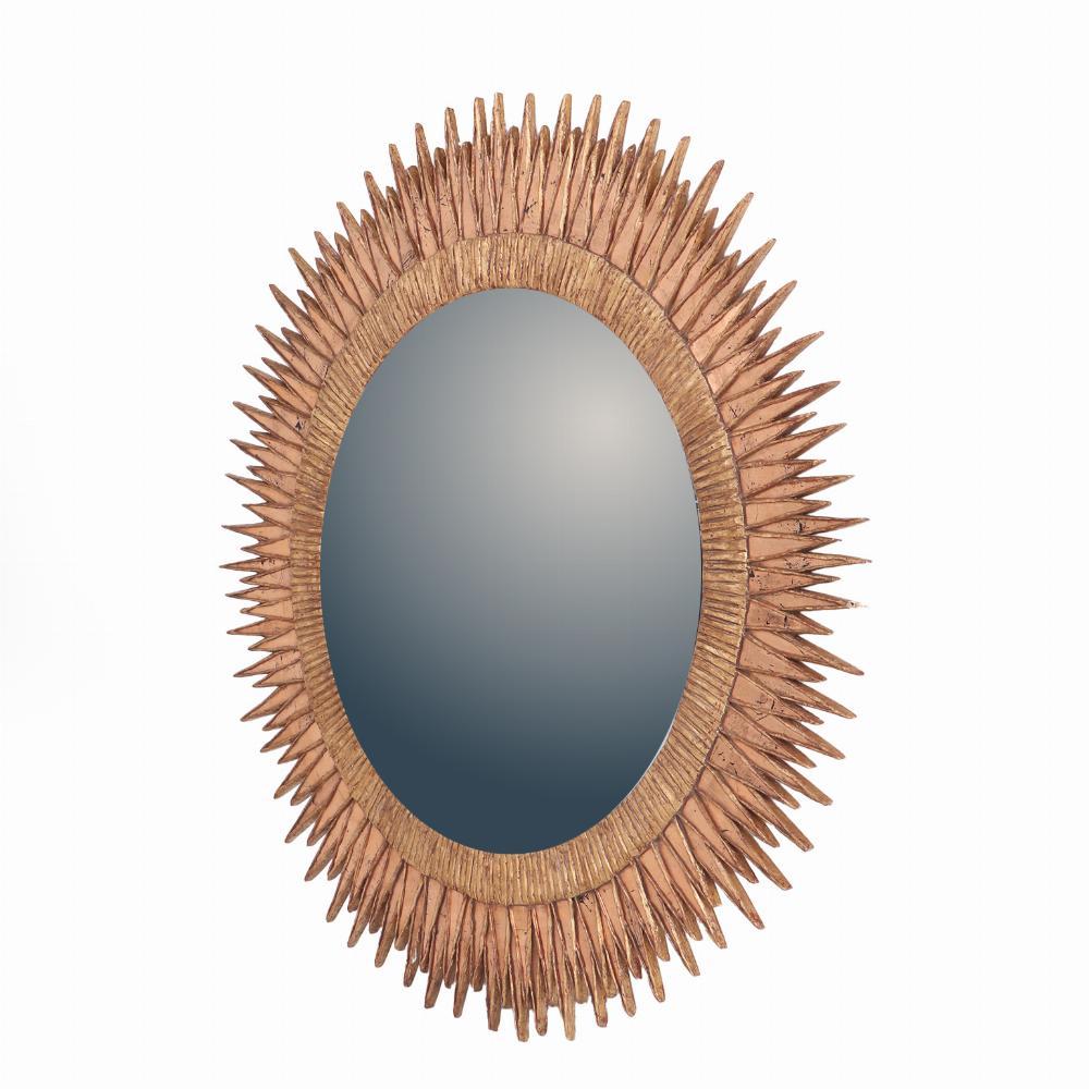 A large pink glass and resin convex mirror, in a Soleil à Pointes