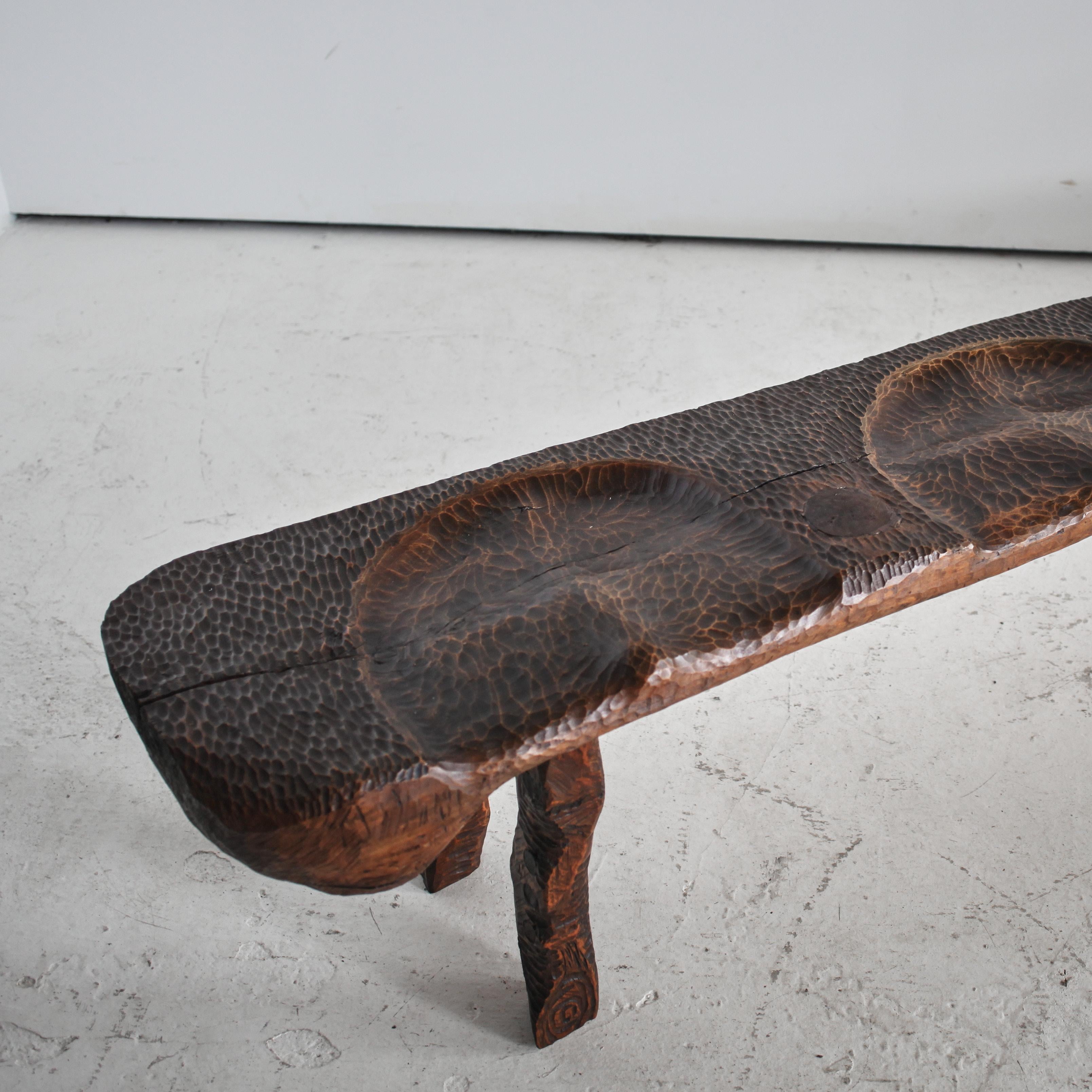 A Large Polish Brutalist Four Seater Gouged Pine Bench In Good Condition In London, GB