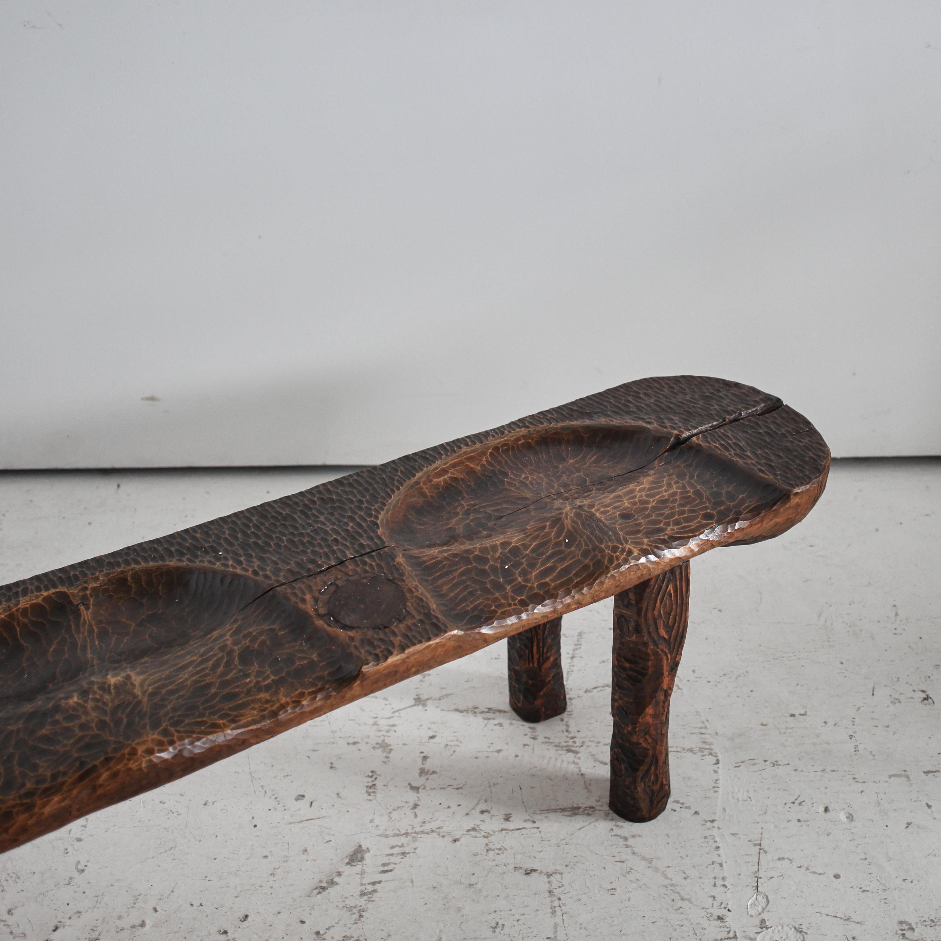 Late 20th Century A Large Polish Brutalist Four Seater Gouged Pine Bench