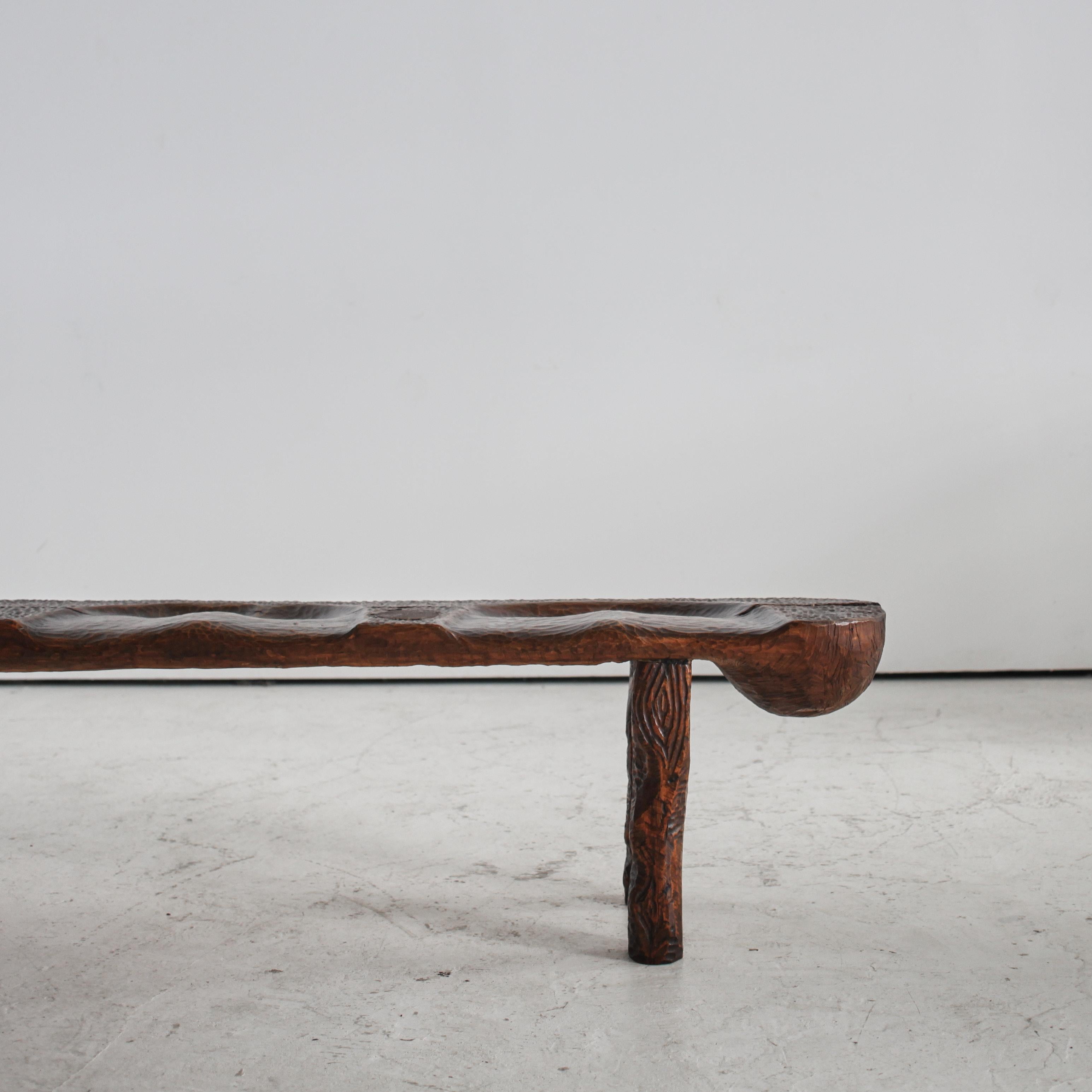 A Large Polish Brutalist Four Seater Gouged Pine Bench 1