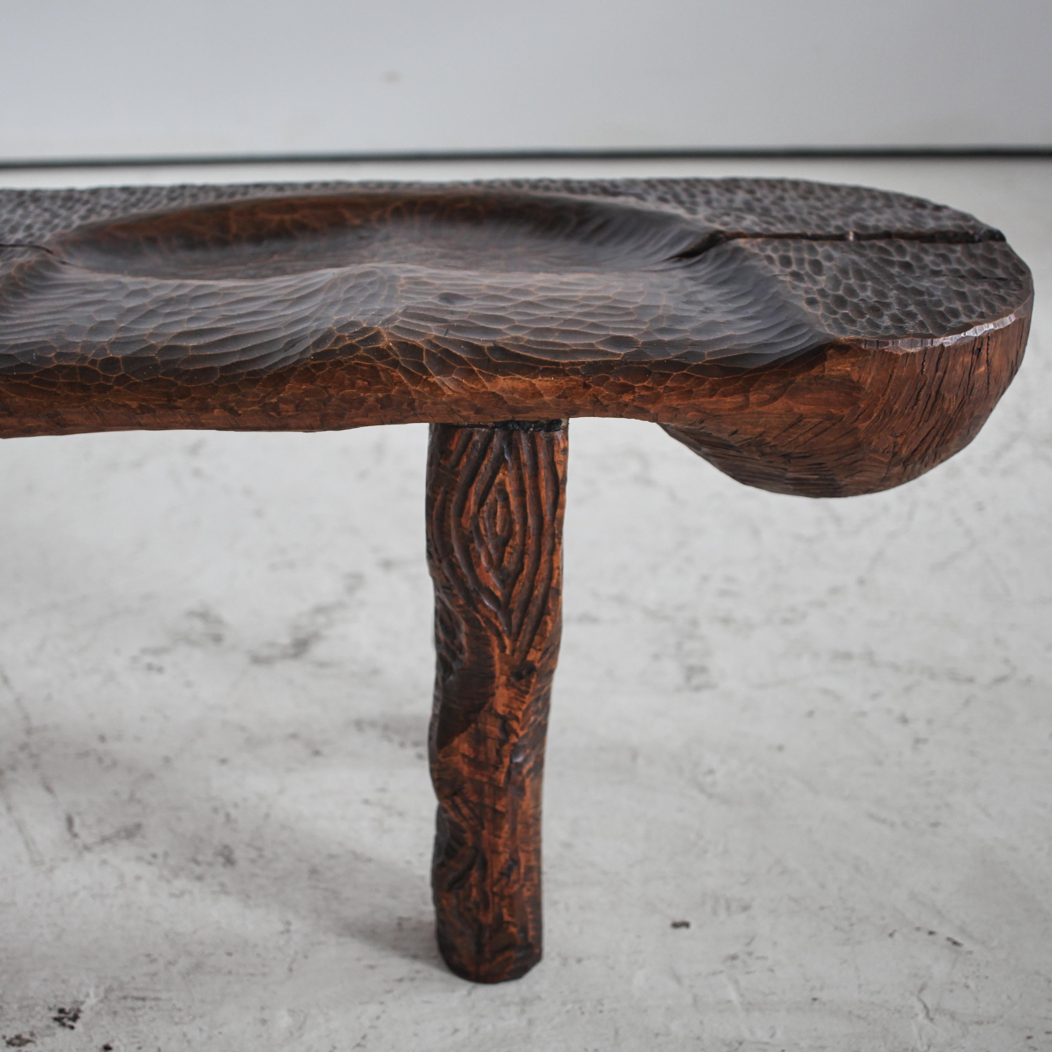 A Large Polish Brutalist Four Seater Gouged Pine Bench 2