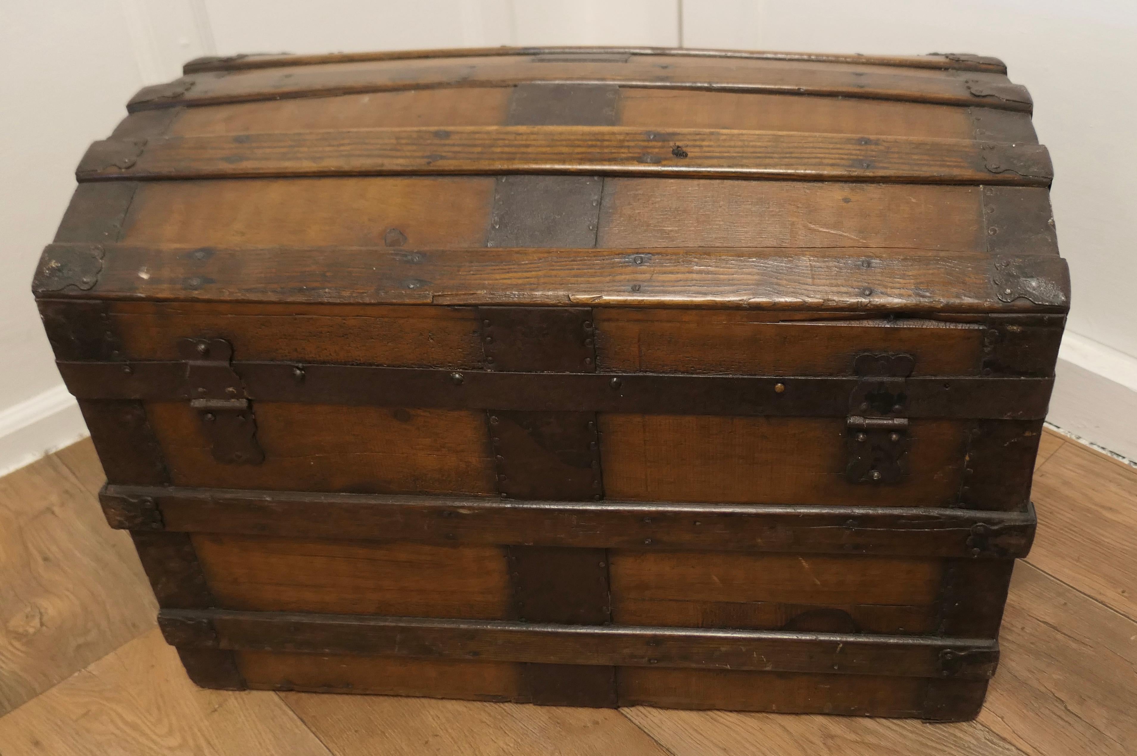 A Large Polished Oak and Pine Dome Top Chest    This is a very attractive chest  2