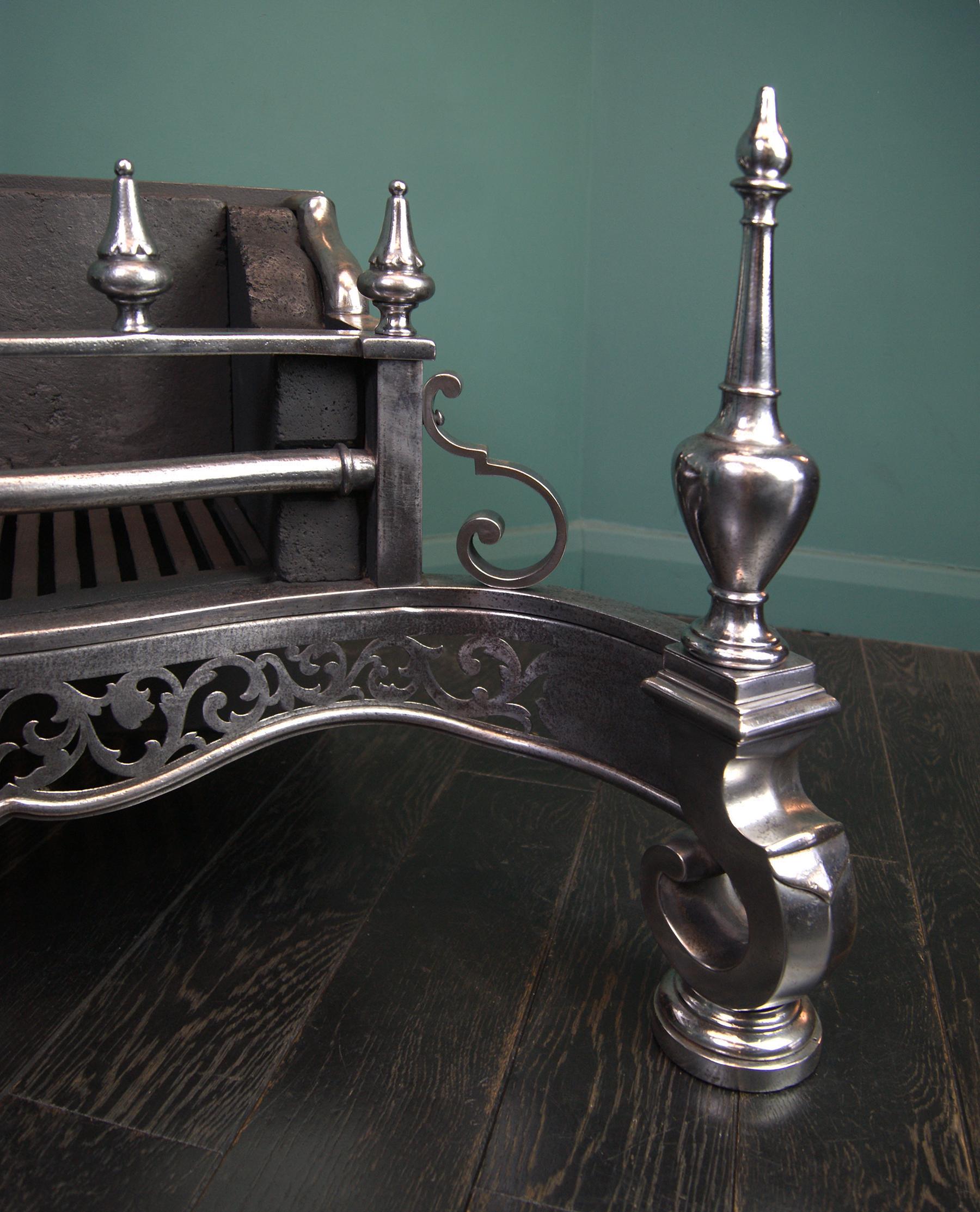 English Large Polished Wrought Dog Grate in the Regency Manner For Sale