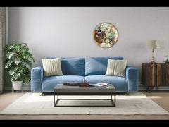 A large porcelain plate finely decorated in polychrome with two fans