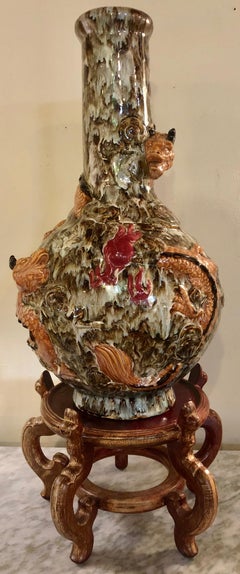 Large Porcelain Vase, Late 19th Century having Double Serpents on a Stand