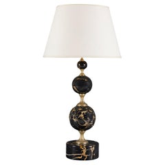 A Large Portoro Marble and Brass Table Lamp