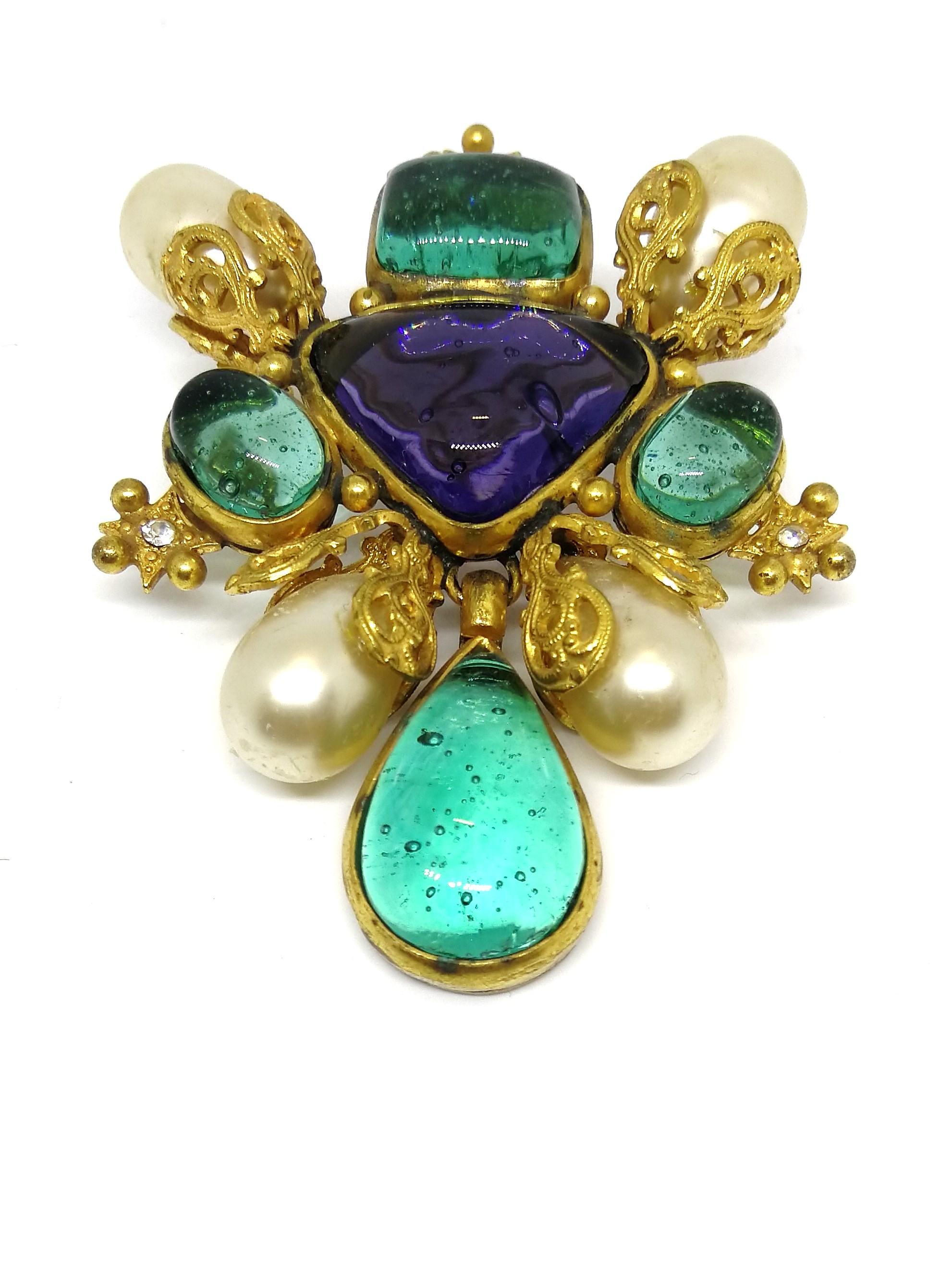 Baroque A large poured glass 'cruxiform' brooch, Robert Goossens for Chanel, 1990