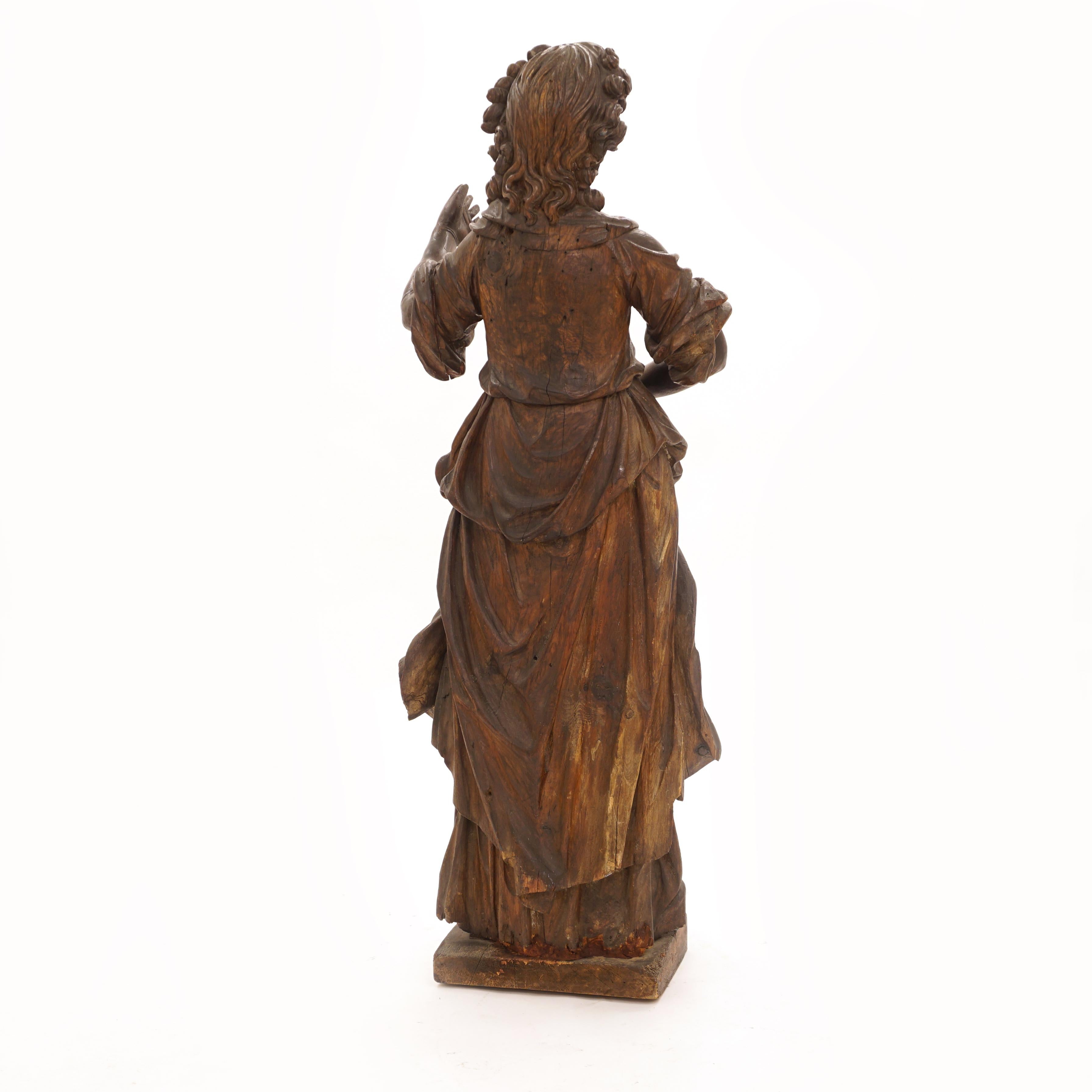 Large Probably Germanearly 18th Century Wood Cut Full Size Baroque Figurine For Sale 1