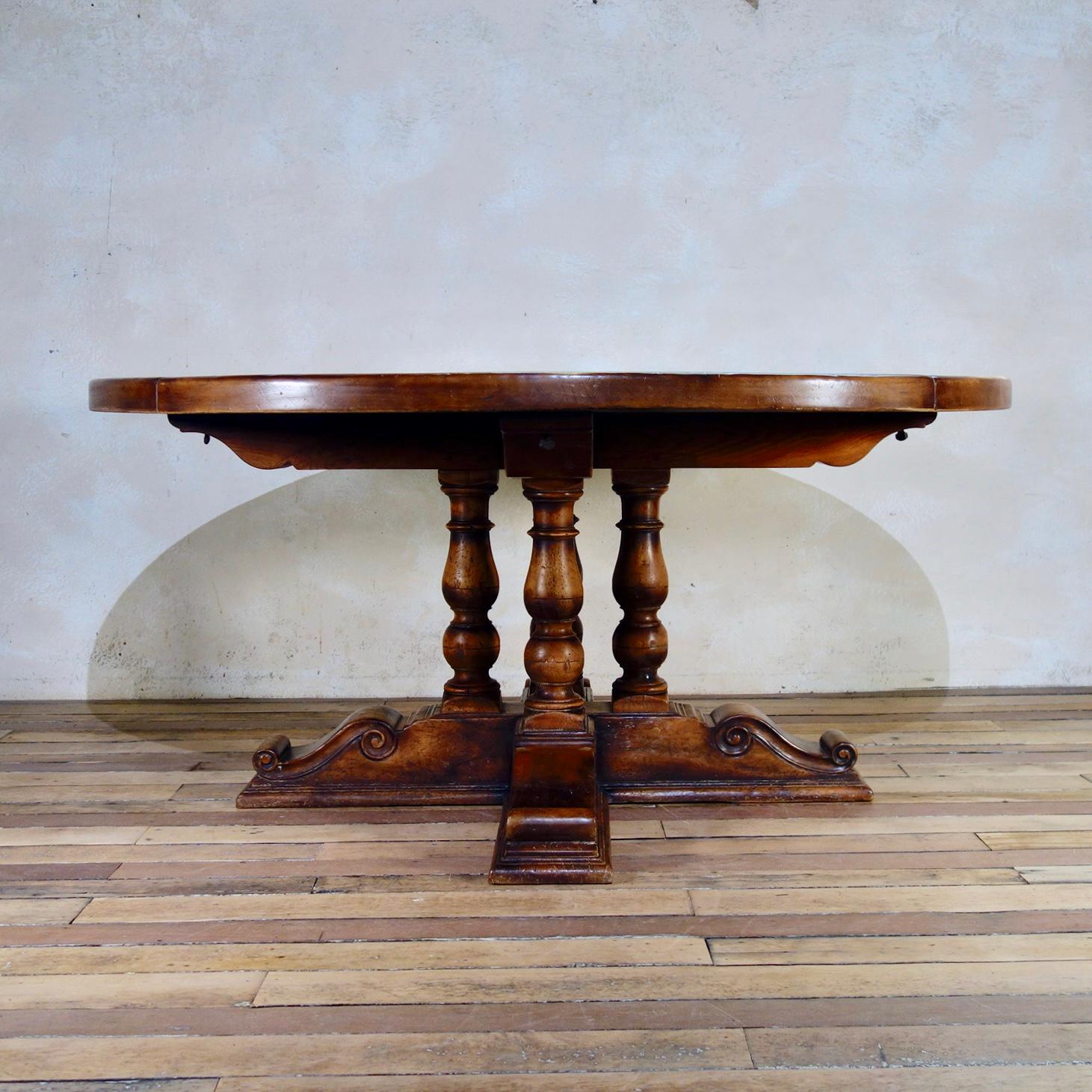 large round walnut dining table