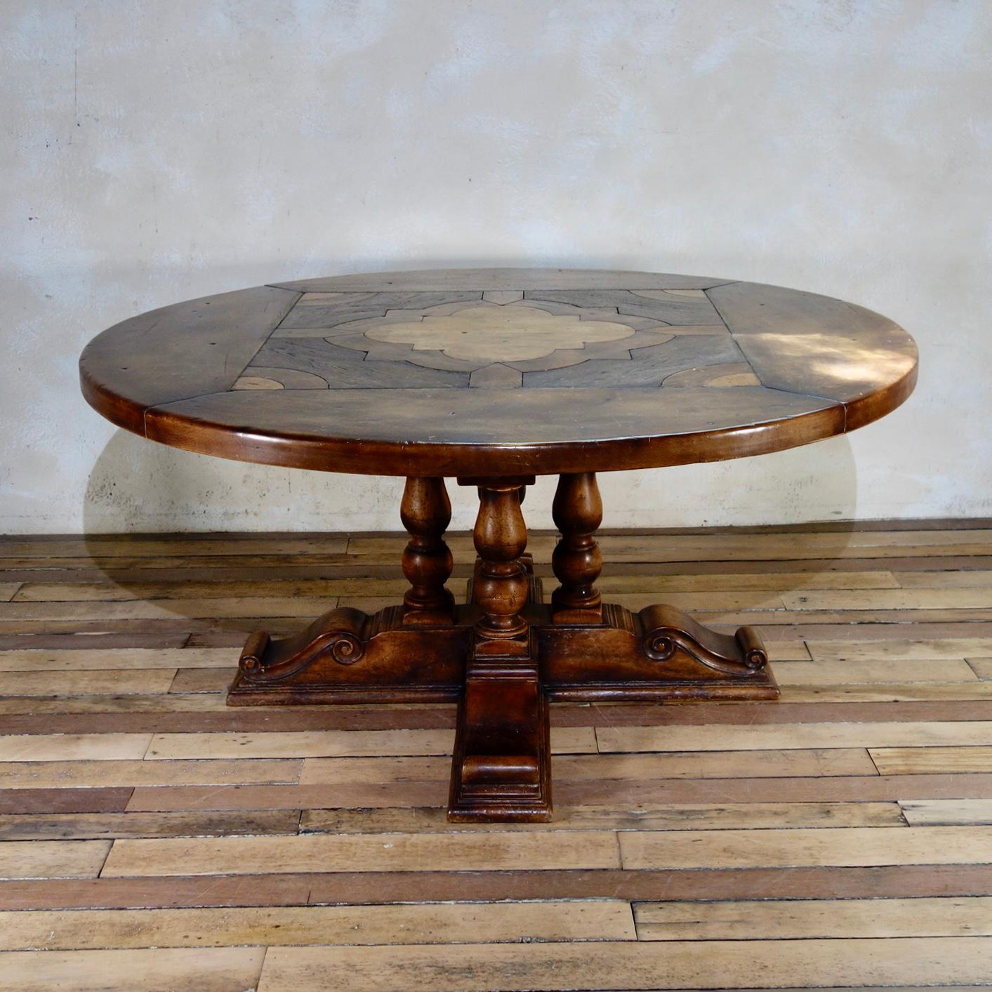 European Large Provincial 20th Century Continental Walnut Center, Dining Table Round