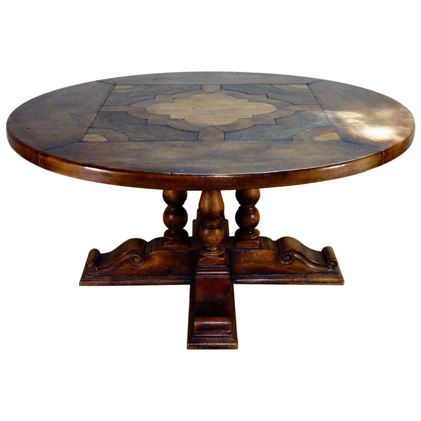 Large Provincial 20th Century Continental Walnut Center, Dining Table Round