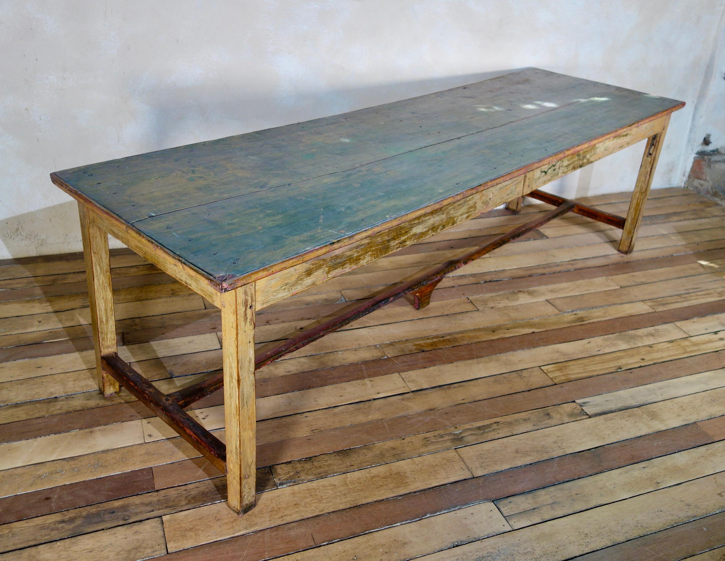 Large 19th Century Provincial Painted French Farmhouse Refectory Kitchen Table 7