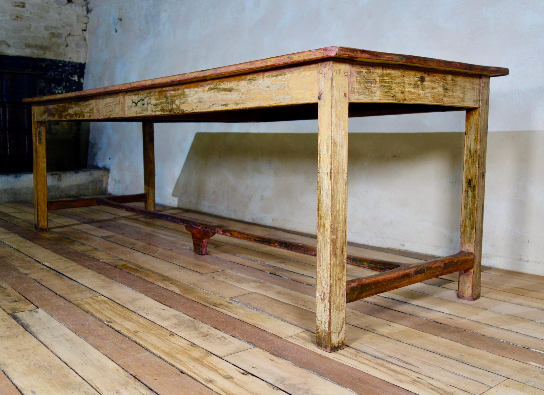 Large 19th Century Provincial Painted French Farmhouse Refectory Kitchen Table 1