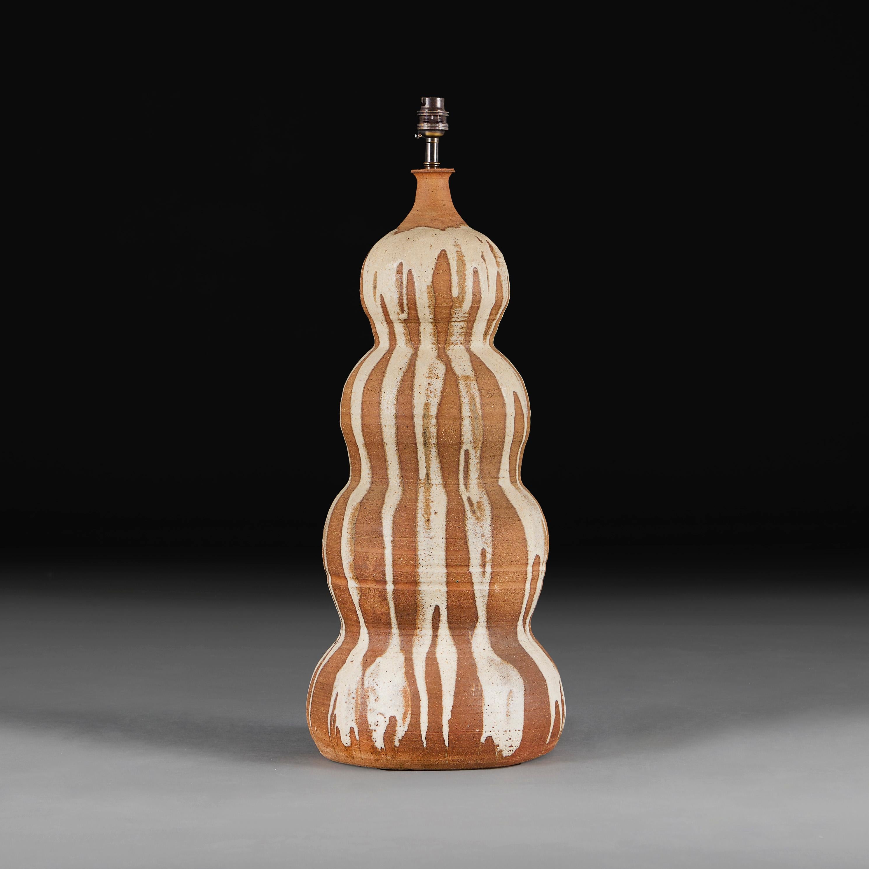 French A Large Quadruple Gourd Terracotta Drip Glaze Lamp