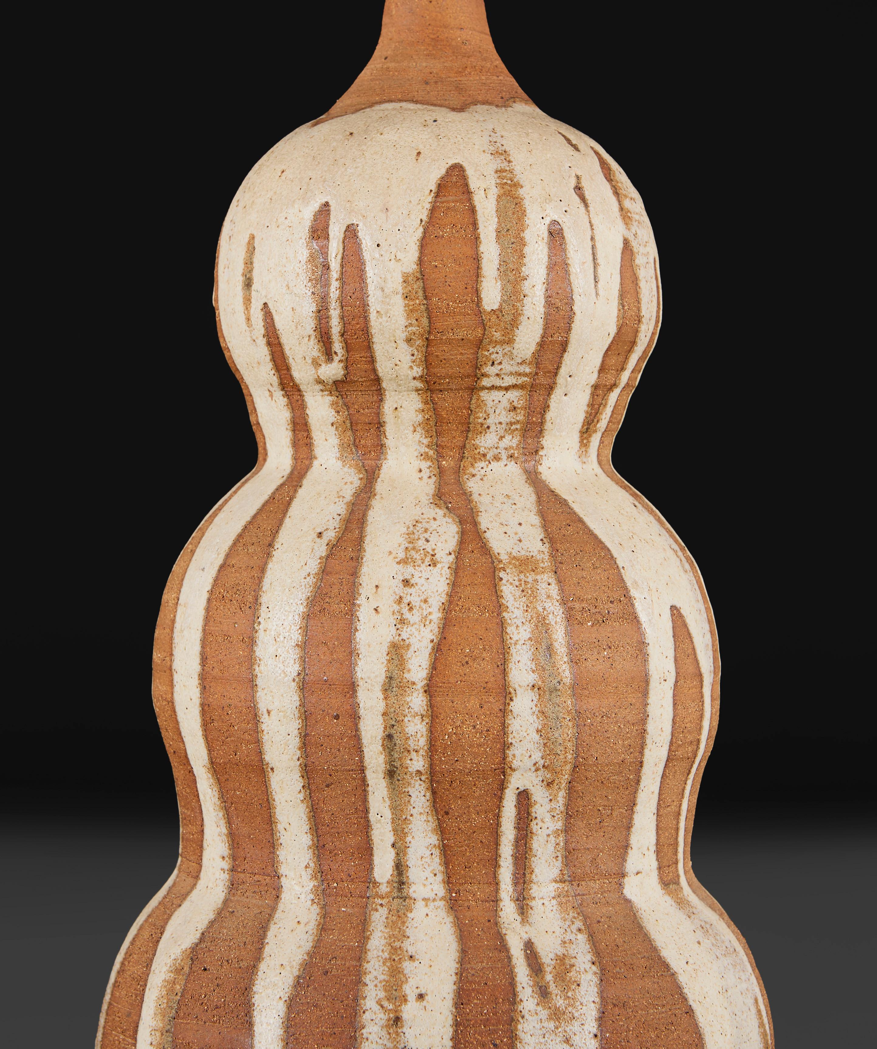 Glazed A Large Quadruple Gourd Terracotta Drip Glaze Lamp
