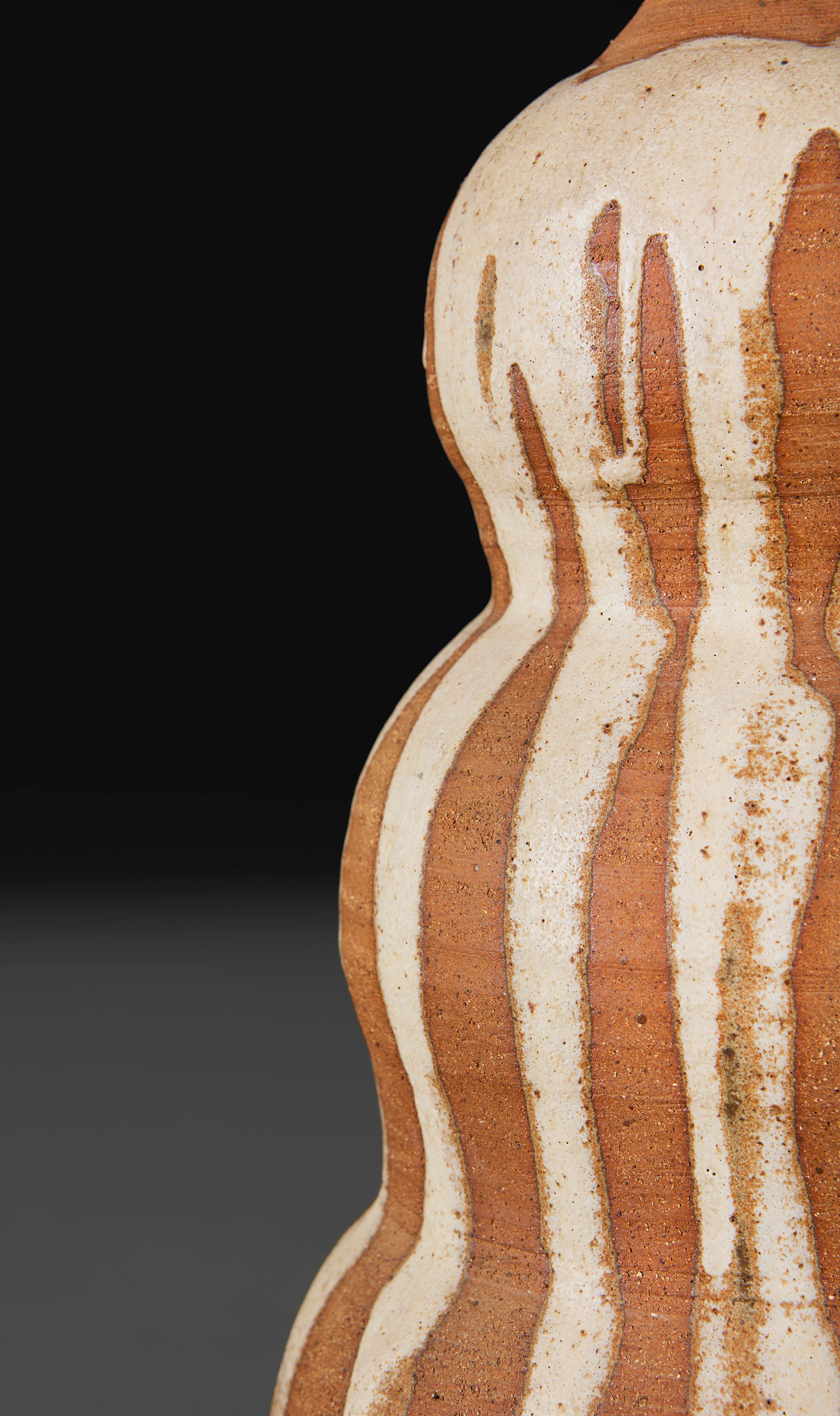 A Large Quadruple Gourd Terracotta Drip Glaze Lamp In Good Condition In London, GB