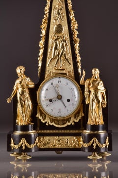 Large Rare Museum Quality Obelisk Mantel Clock with Calendar, Late 18th C