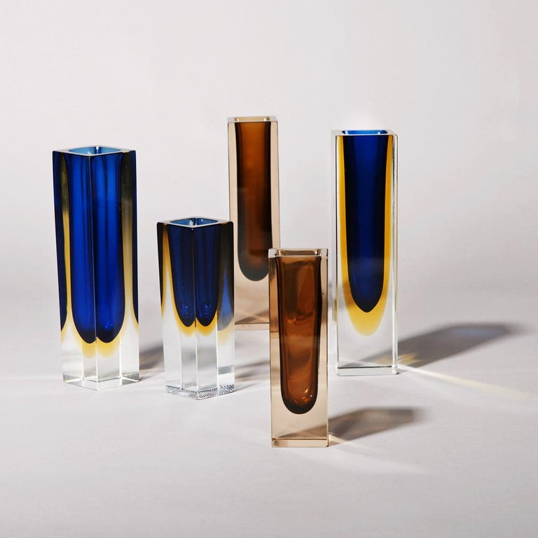 Large Rare Rectangular Murano Sommerso Glass Vase For Sale at 1stDibs