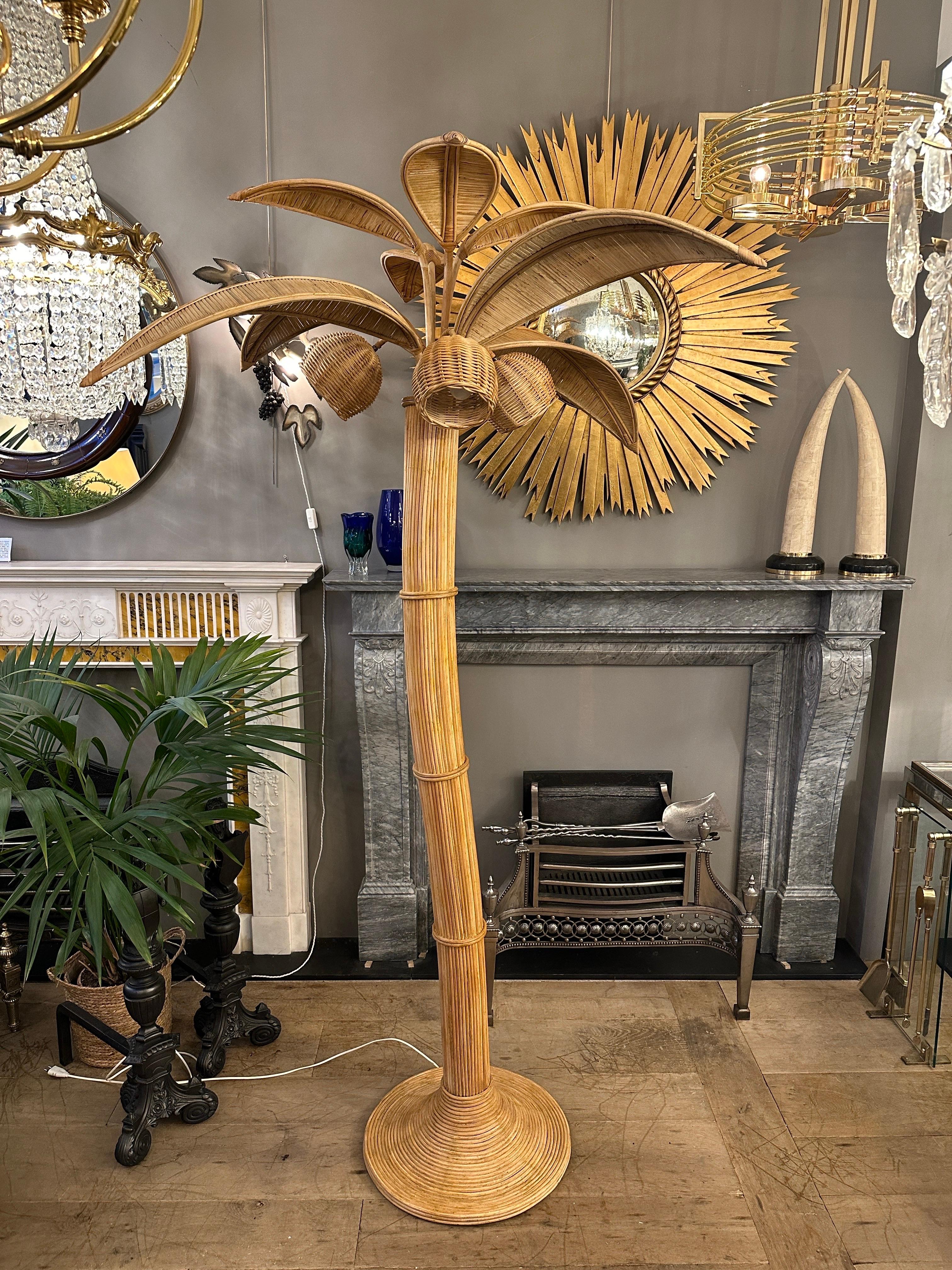 A Large Rattan Palm Tree Floor Lamp 6