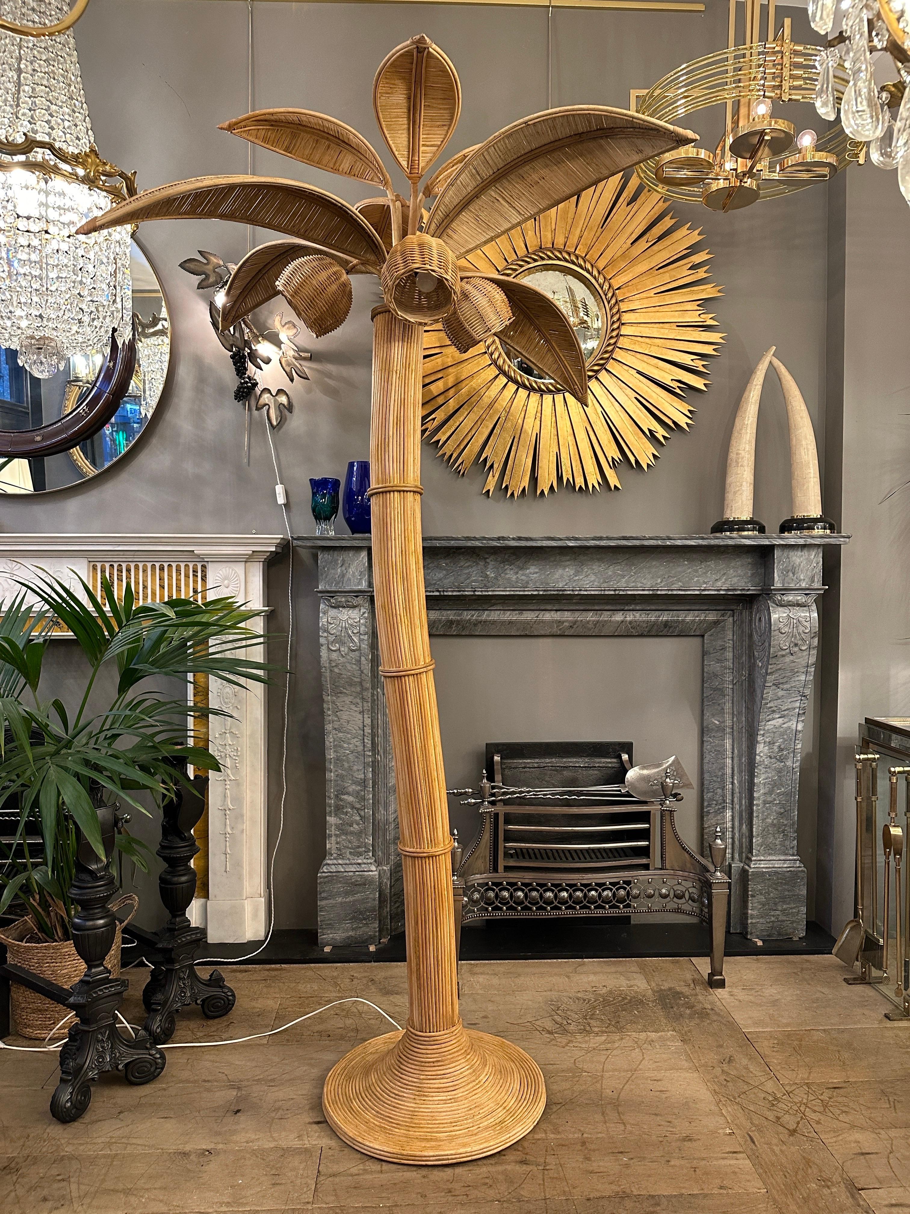 A Large Rattan Palm Tree Floor Lamp 7