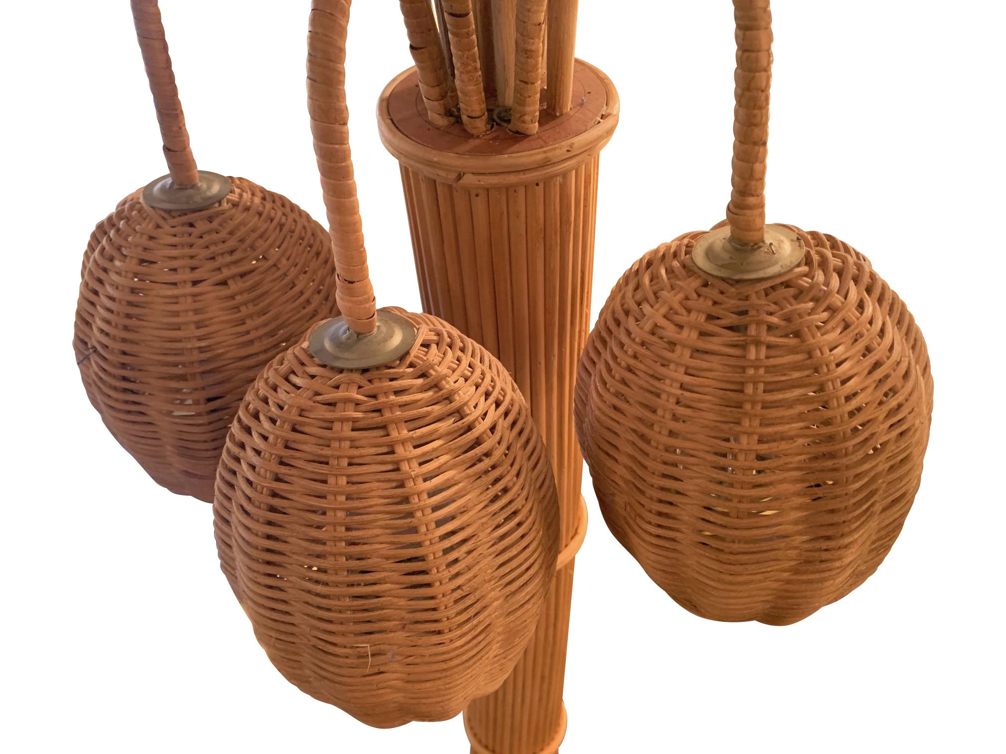Large Rattan Palm Tree Floor Light, with Three Bulbs in the Coconuts For Sale 6