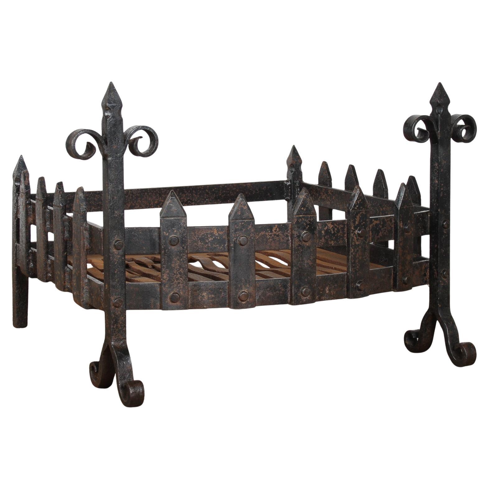 A Large Reclaimed Wrought Iron Forged Fireplace Basket Blacksmith Made