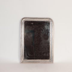 Large Rectangular Silver Leaf French Louis Philippe Mirror with Rounded Corner