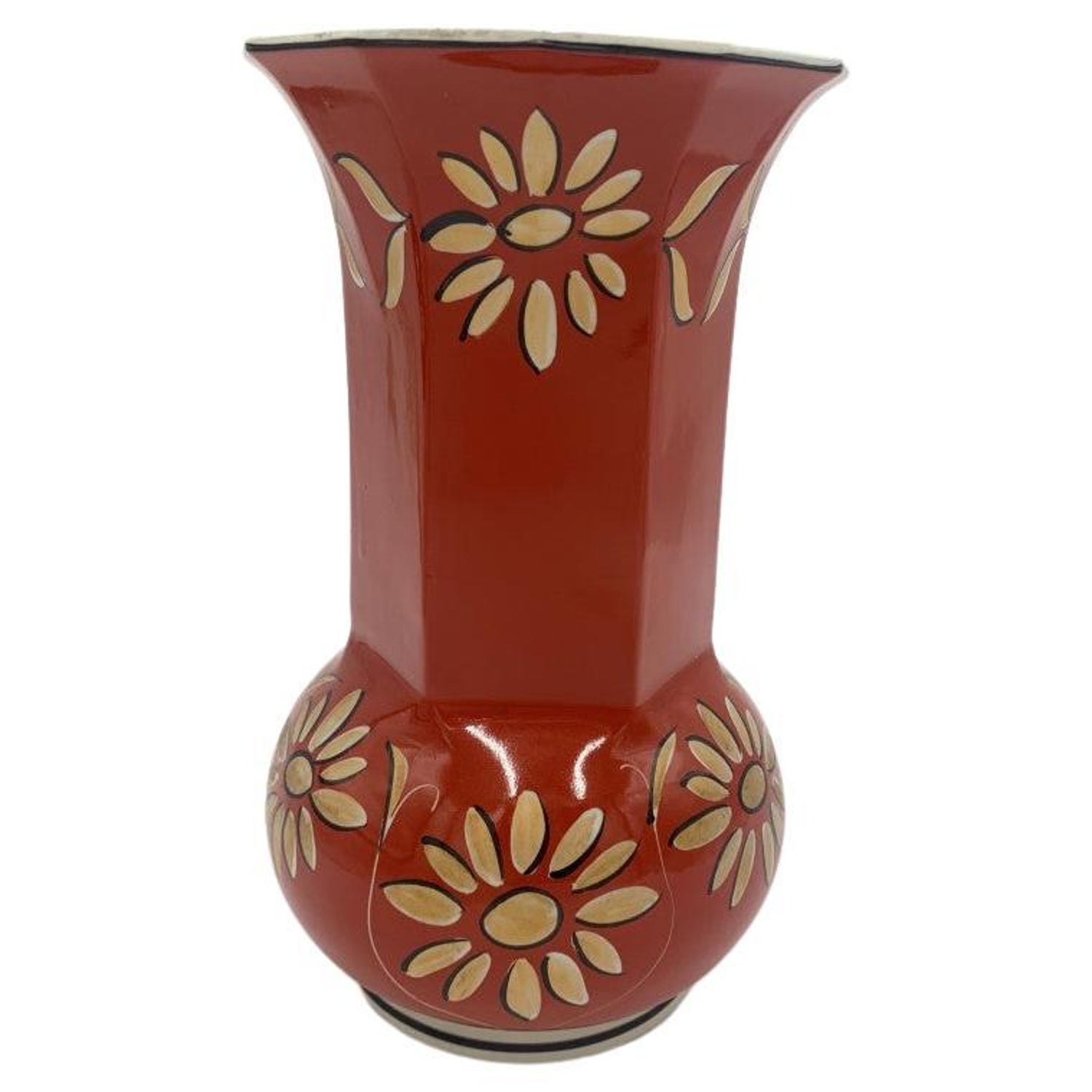 Large Red Vase with Flowers, Chodziez, Poland, 1960s For Sale at 1stDibs