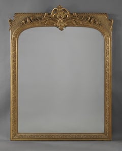 Grande specchio in legno dorato intagliato e gesso in stile Regence, 1860 circa