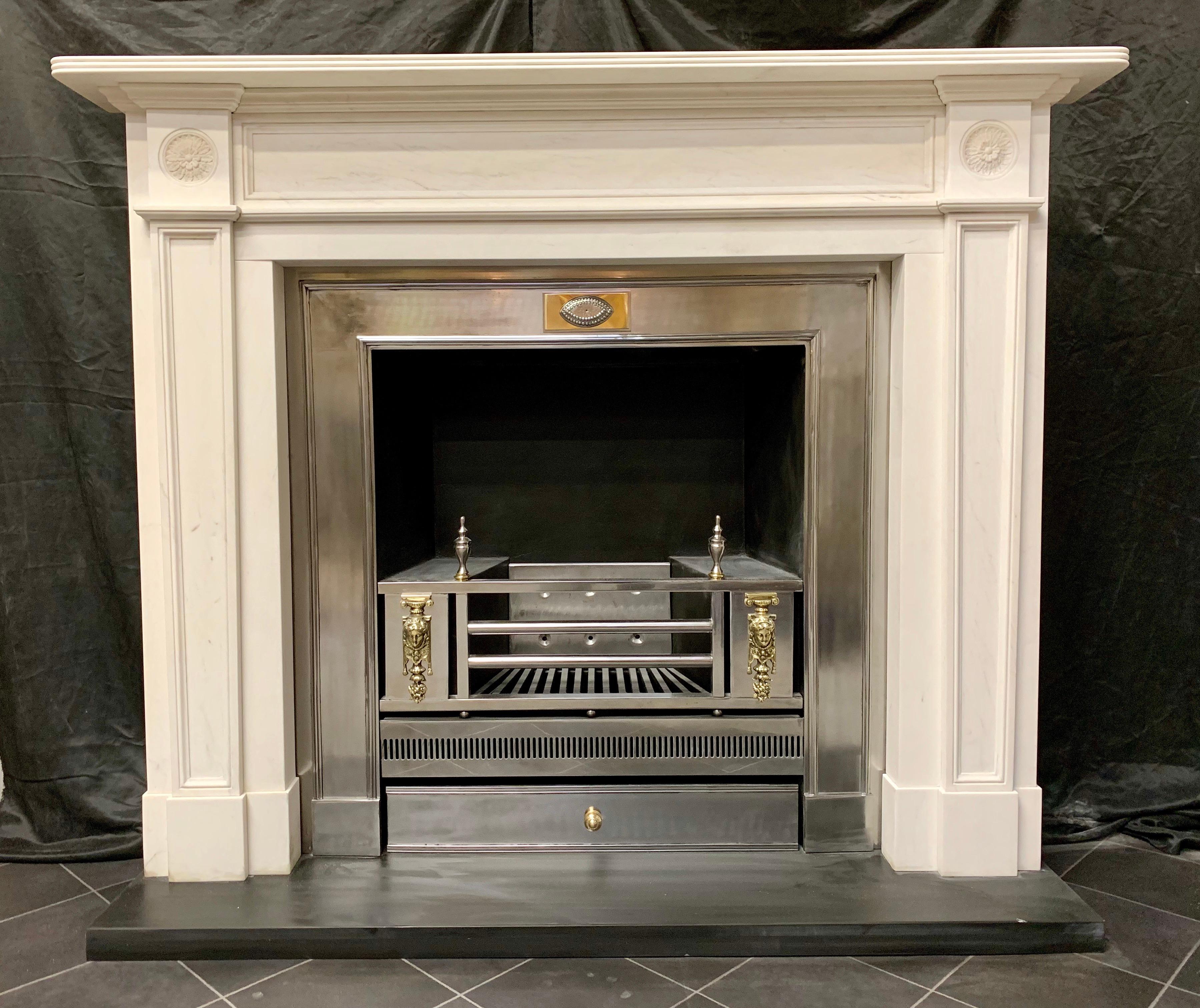 Large Regency Style Carved Statuary Marble Fireplace Surround For