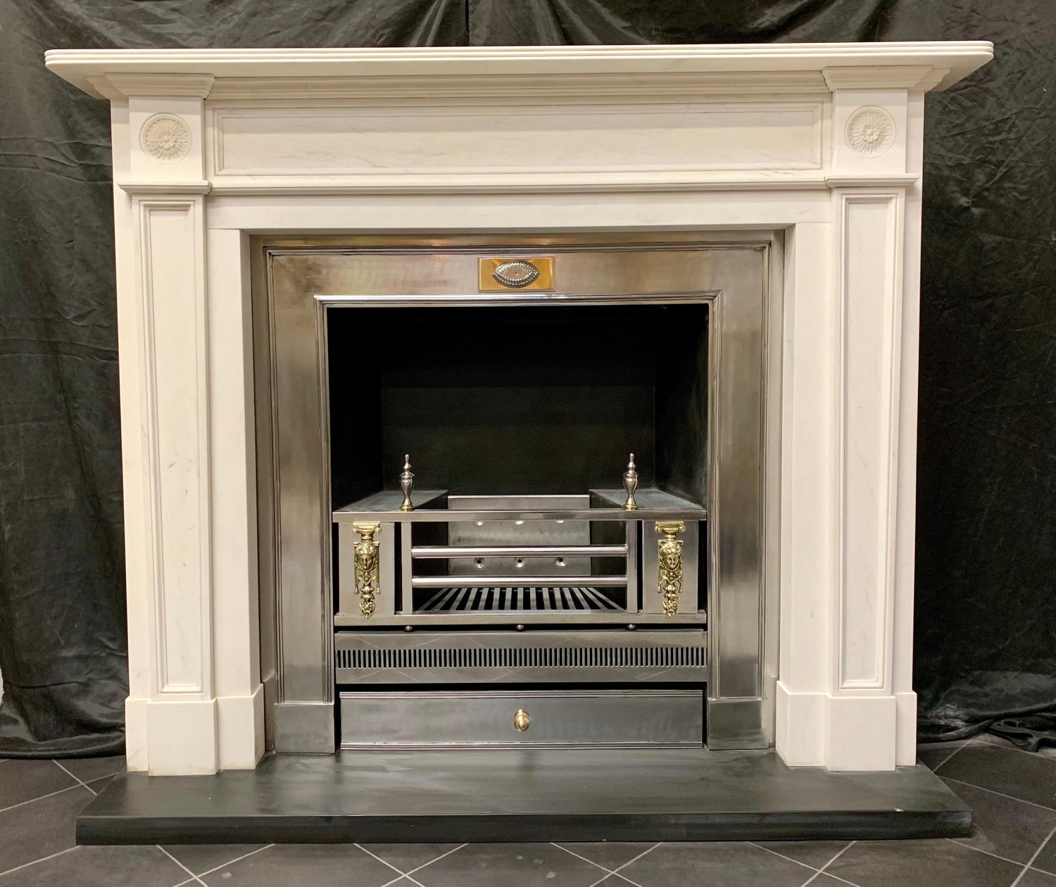 Large Regency Style Carved Statuary Marble Fireplace Surround For