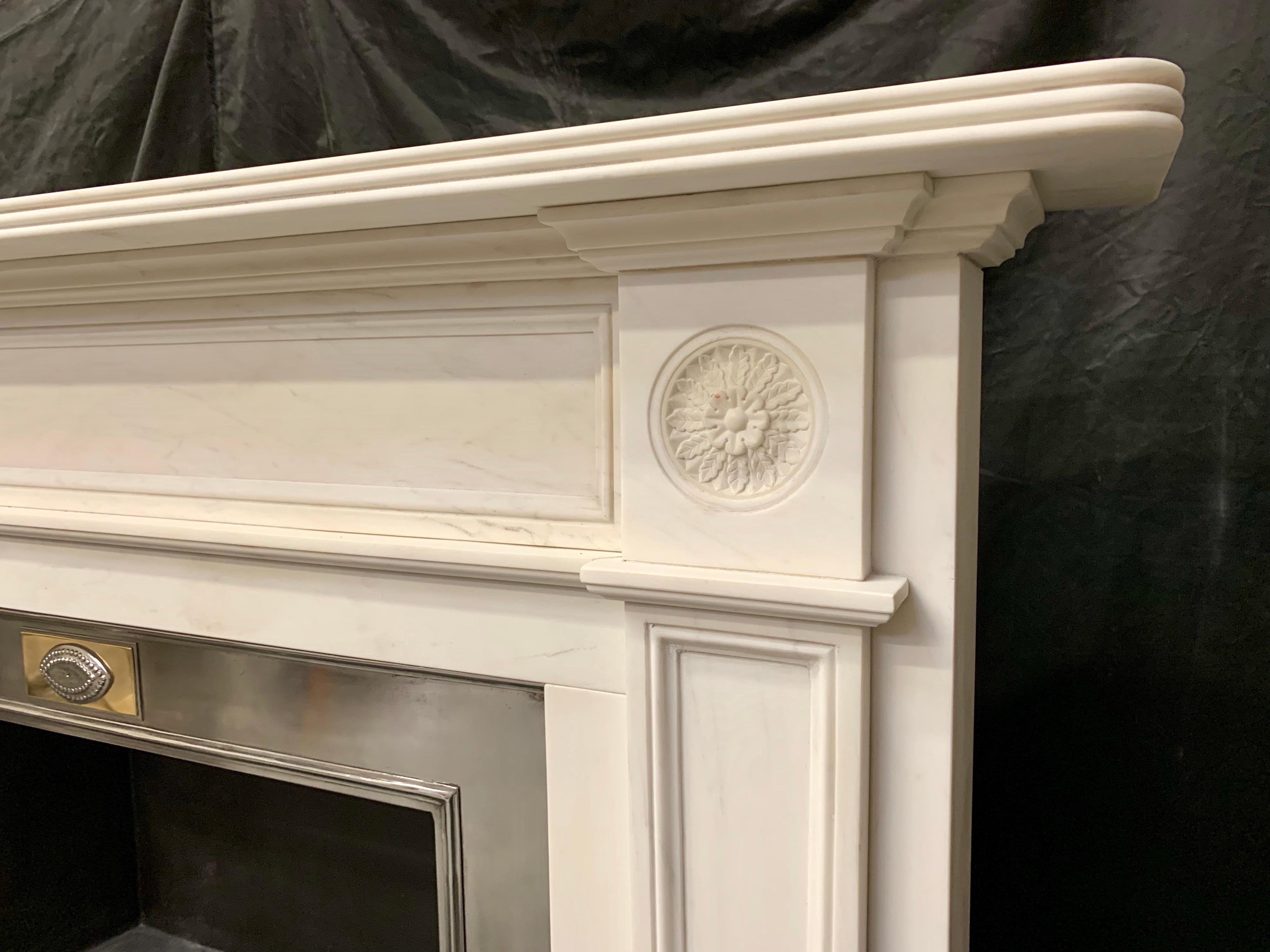 British Large Regency Style Carved Statuary Marble Fireplace Surround