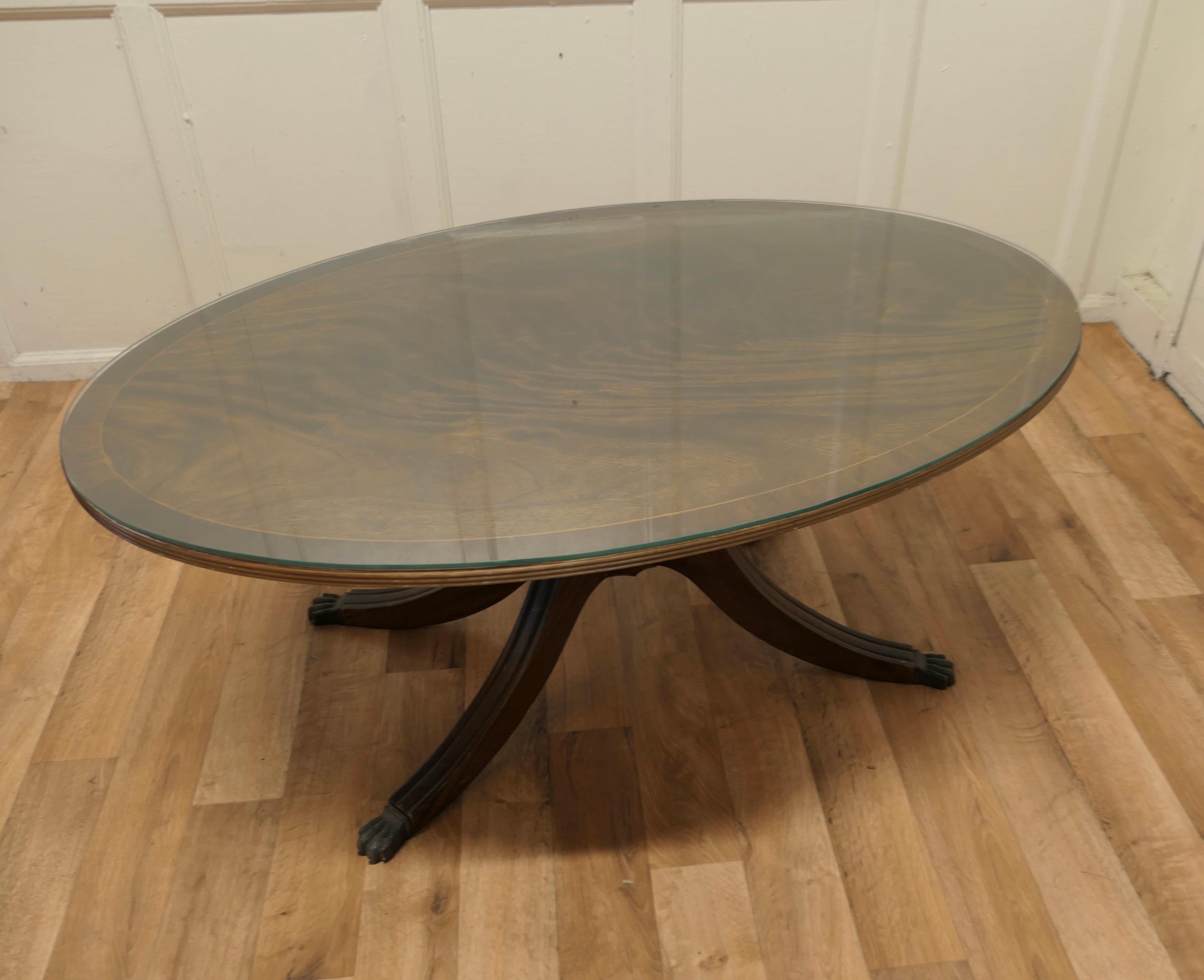 20th Century Large Regency Style Flame Mahogany Coffee Table For Sale