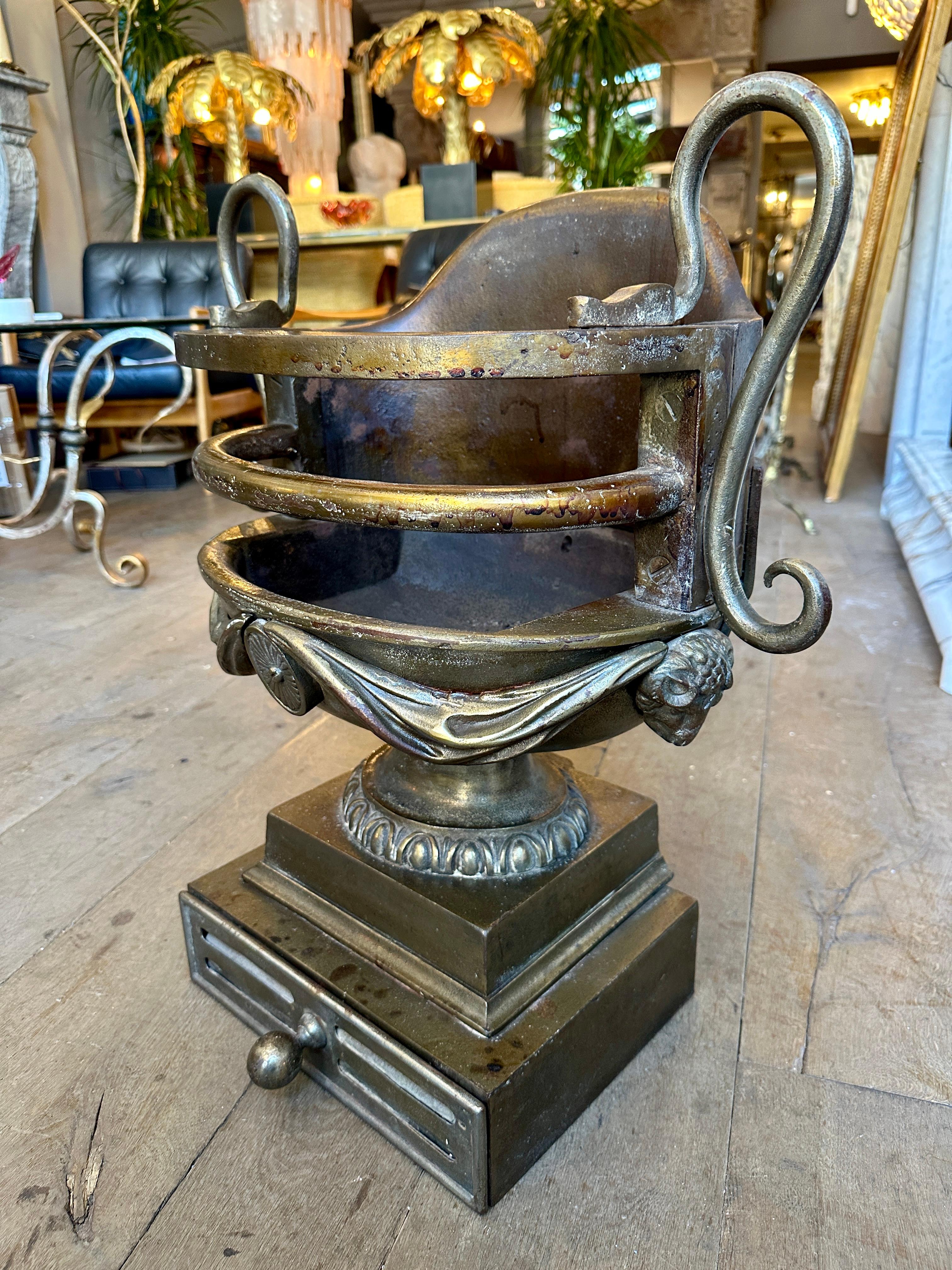 A Large Regency Urn Fire Grate/Basket In Bronze Finish For Sale 1