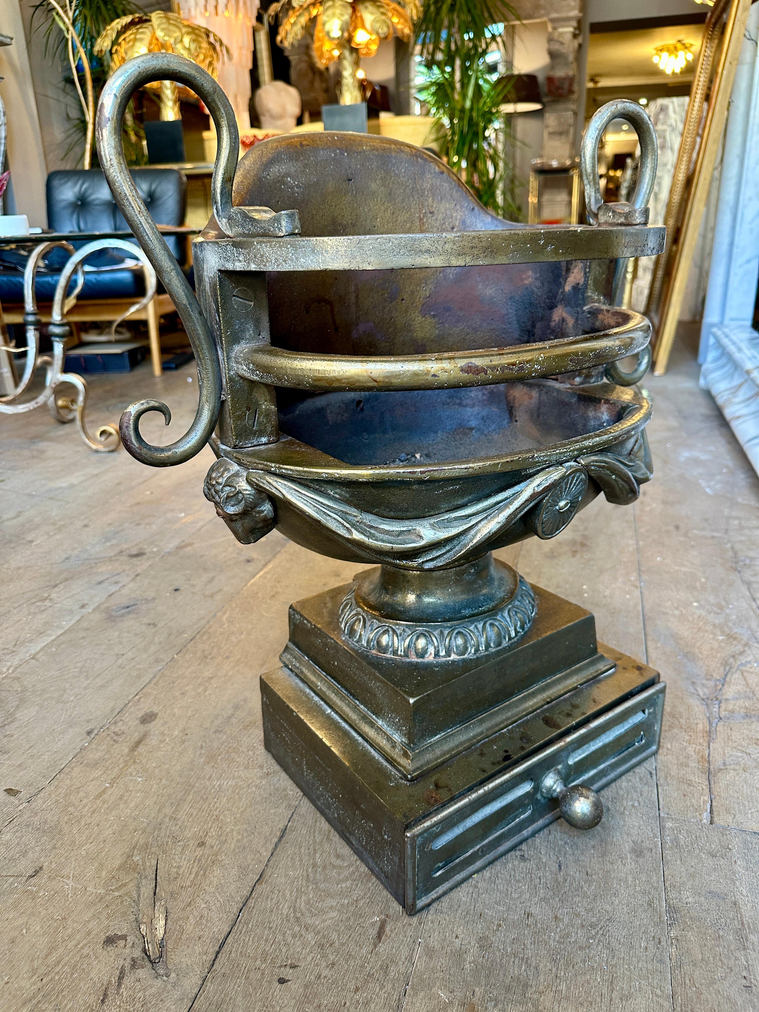 A Large Regency Urn Fire Grate/Basket In Bronze Finish For Sale 2