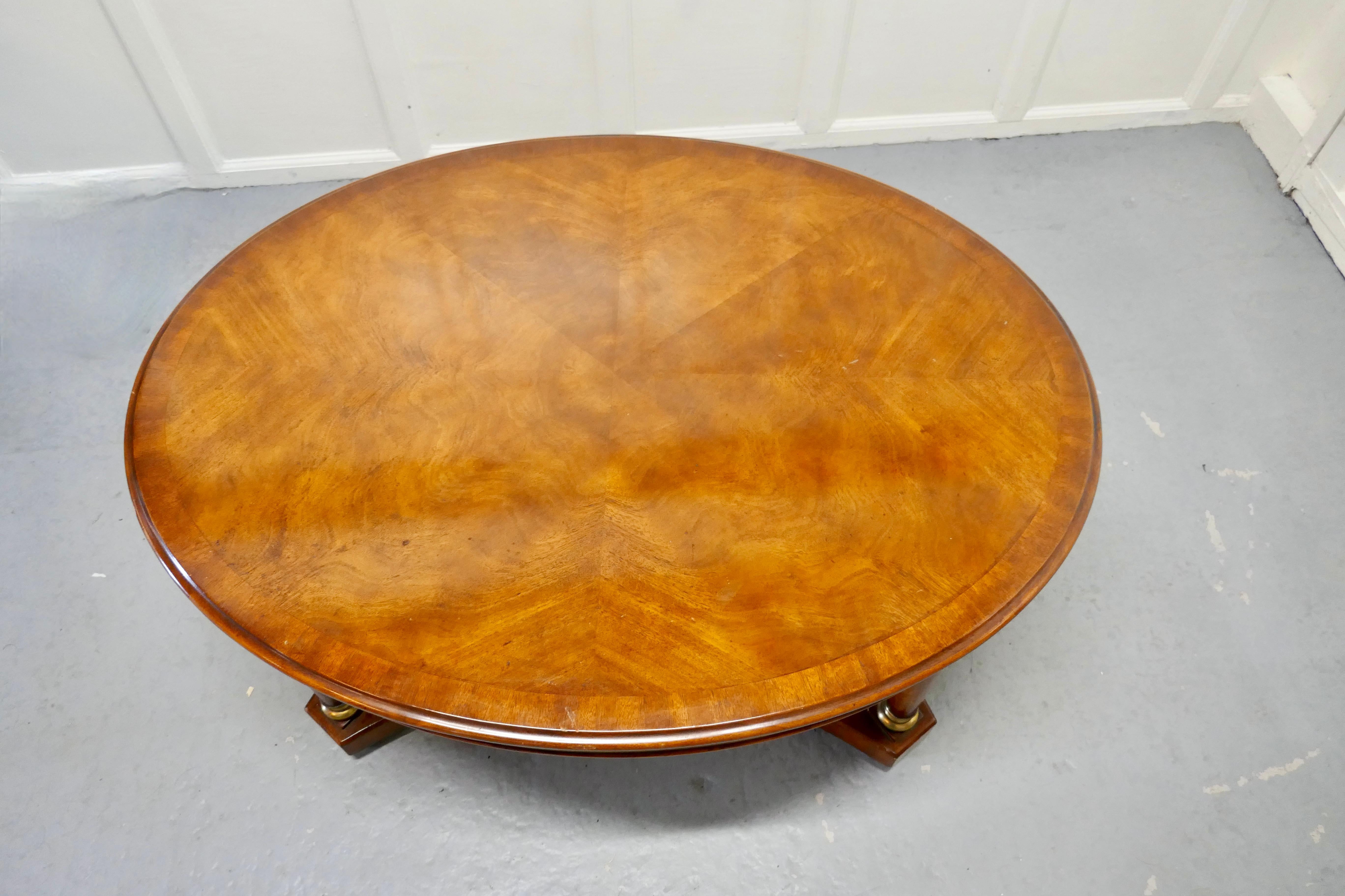 A Large Regency Walnut and Brass Oval Coffee Table 6