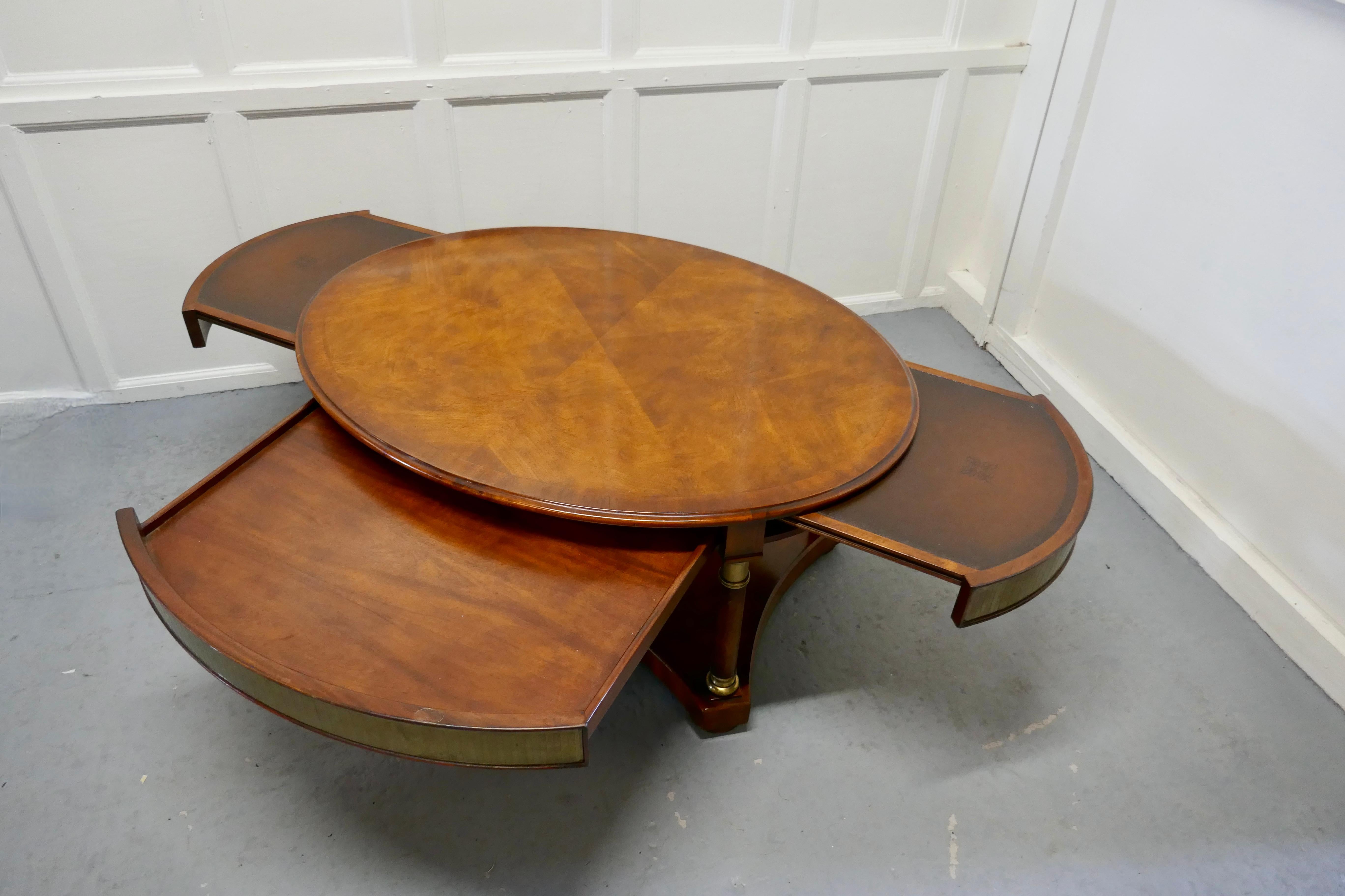 20th Century A Large Regency Walnut and Brass Oval Coffee Table