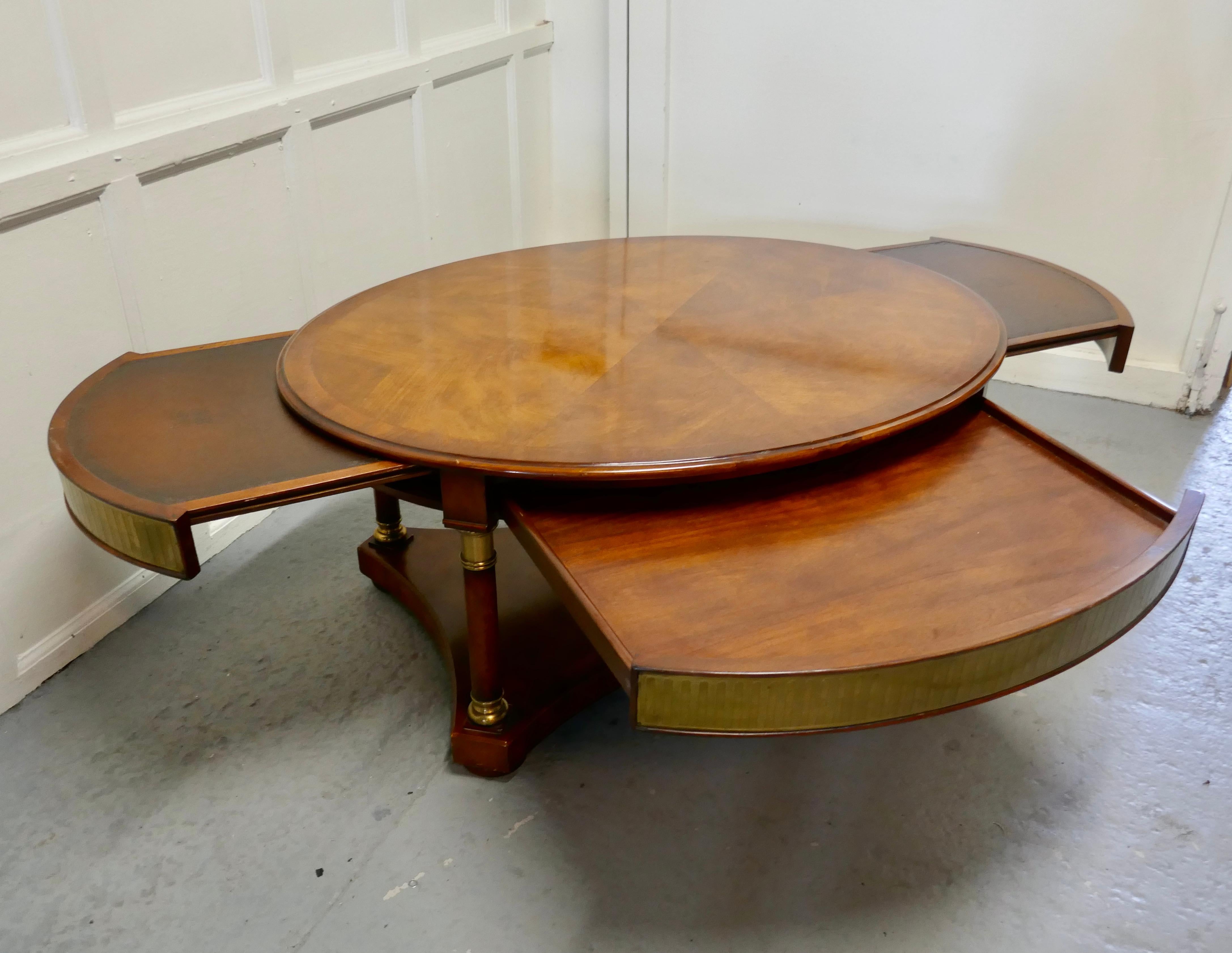 A Large Regency Walnut and Brass Oval Coffee Table 1