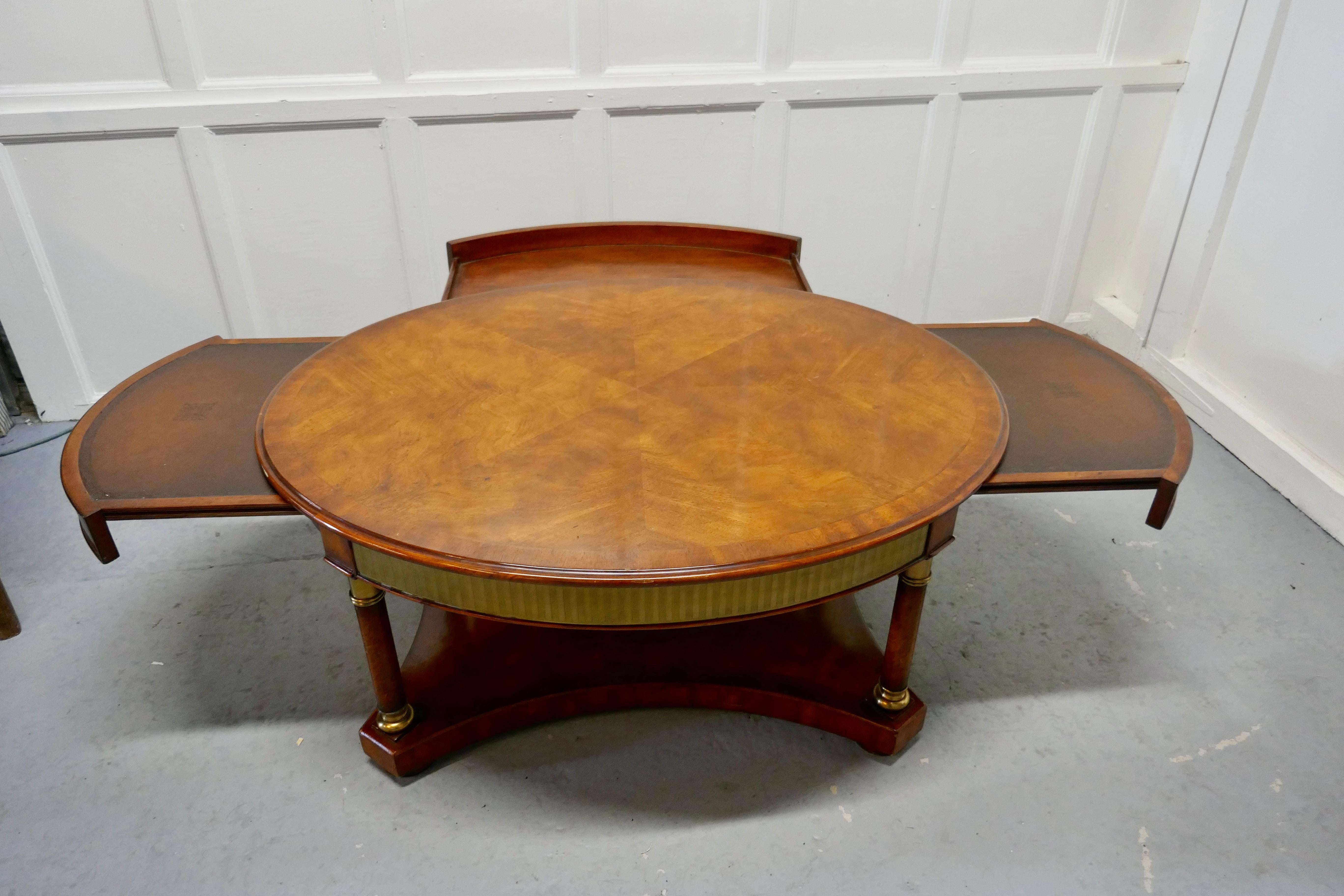 A Large Regency Walnut and Brass Oval Coffee Table 4