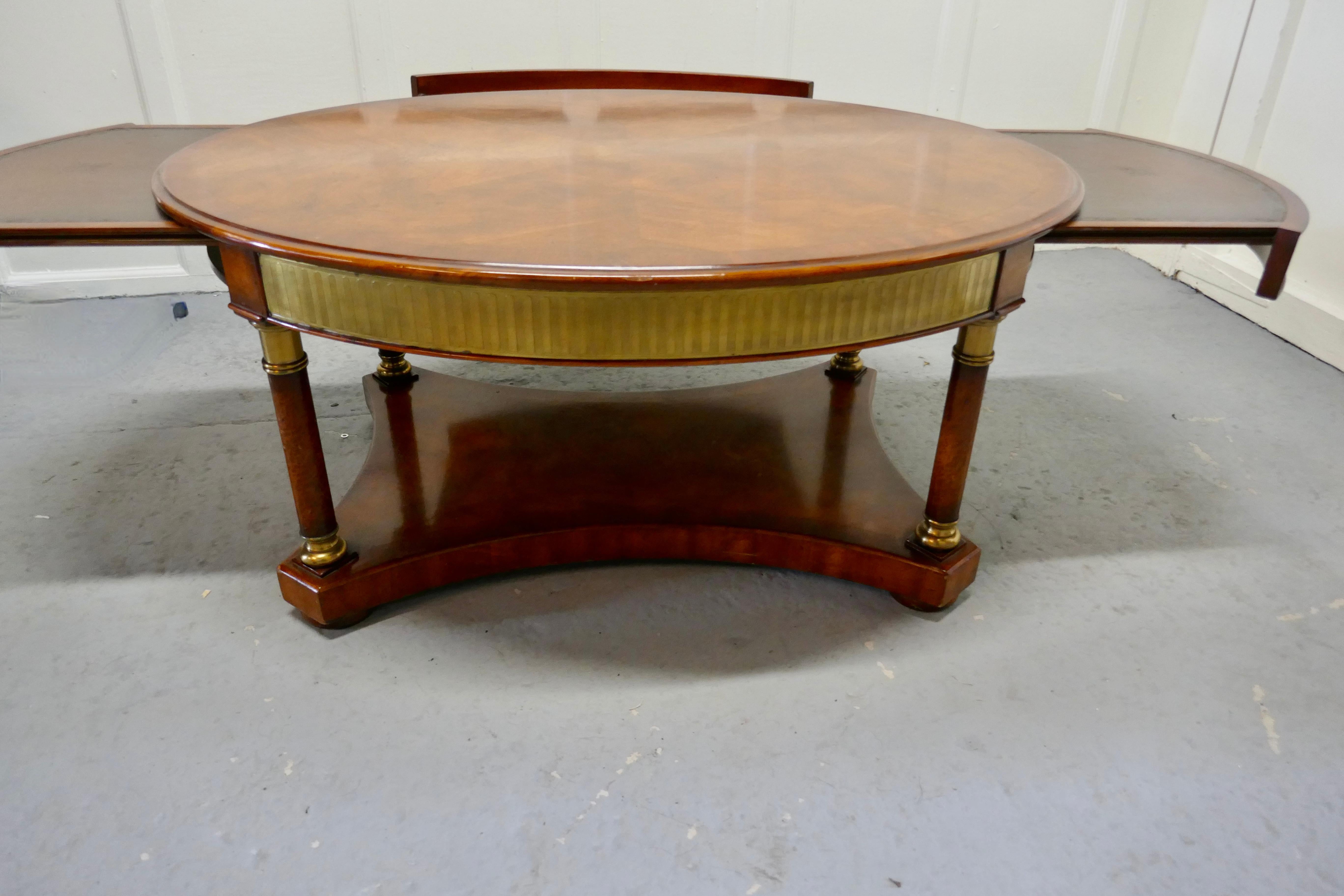 A Large Regency Walnut and Brass Oval Coffee Table 5