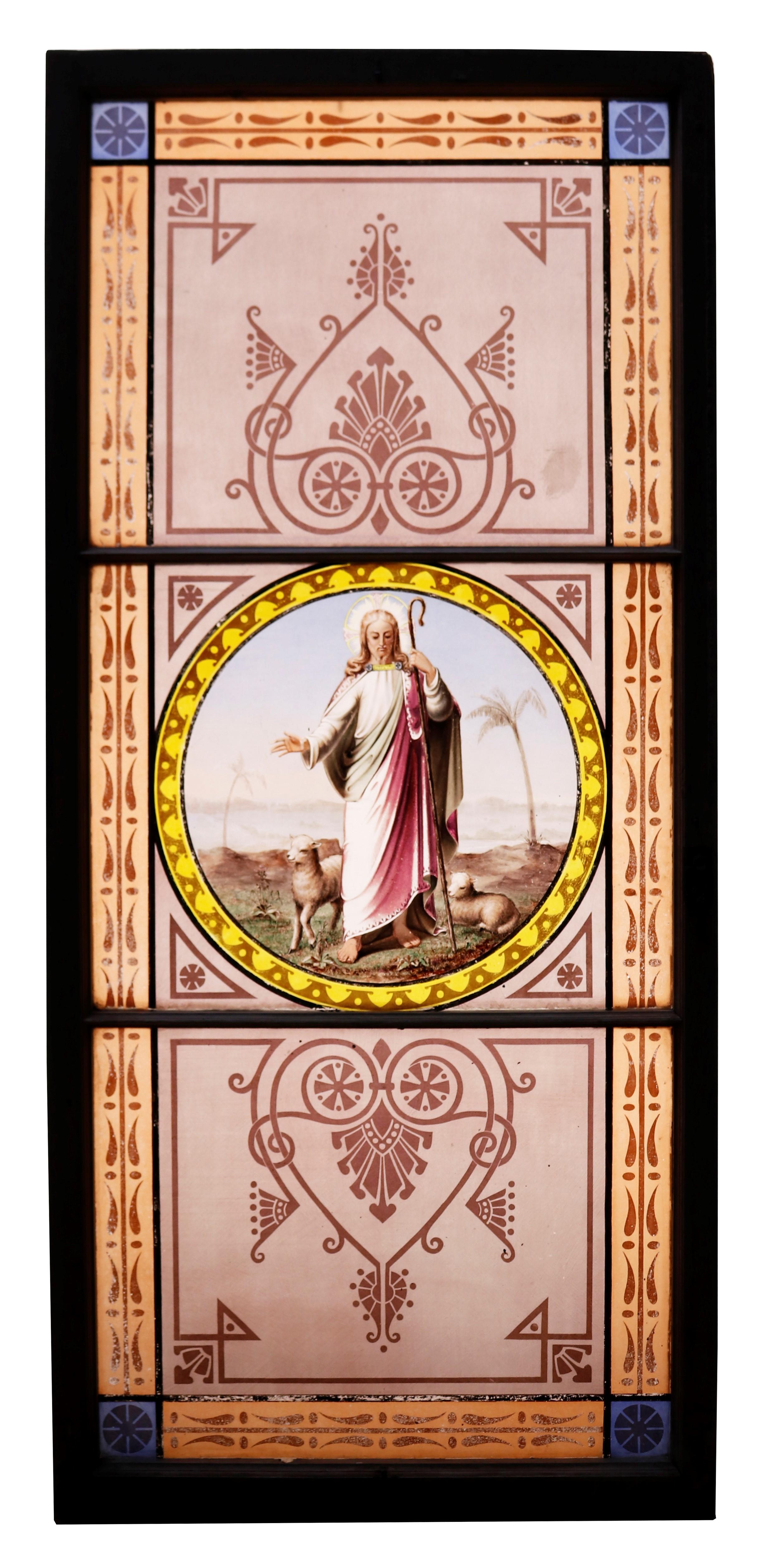 20th Century Large Religious Antique Stained Glass Window For Sale