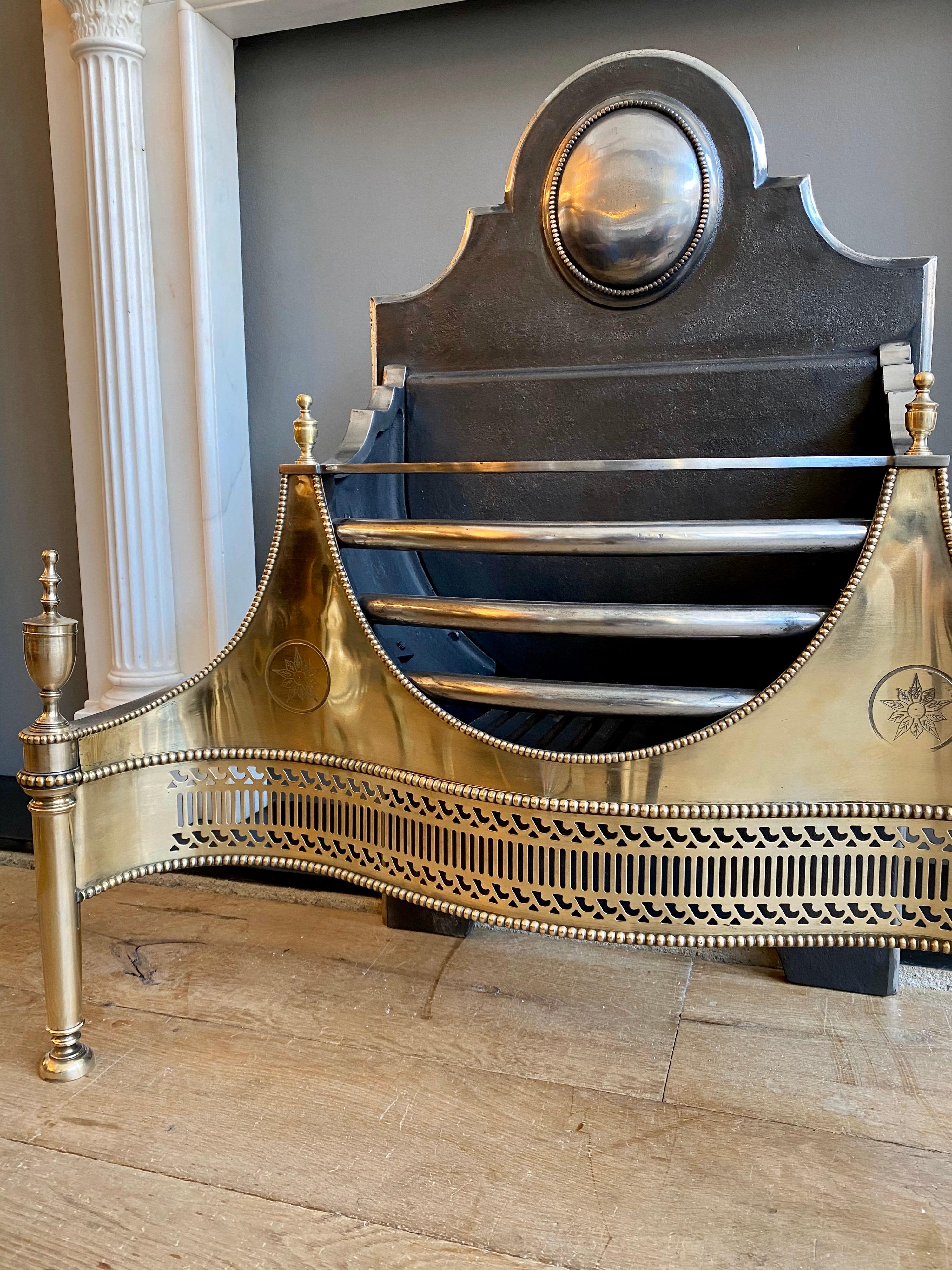 18th Century Large Reproduction Georgian Style Brass Fire Grate