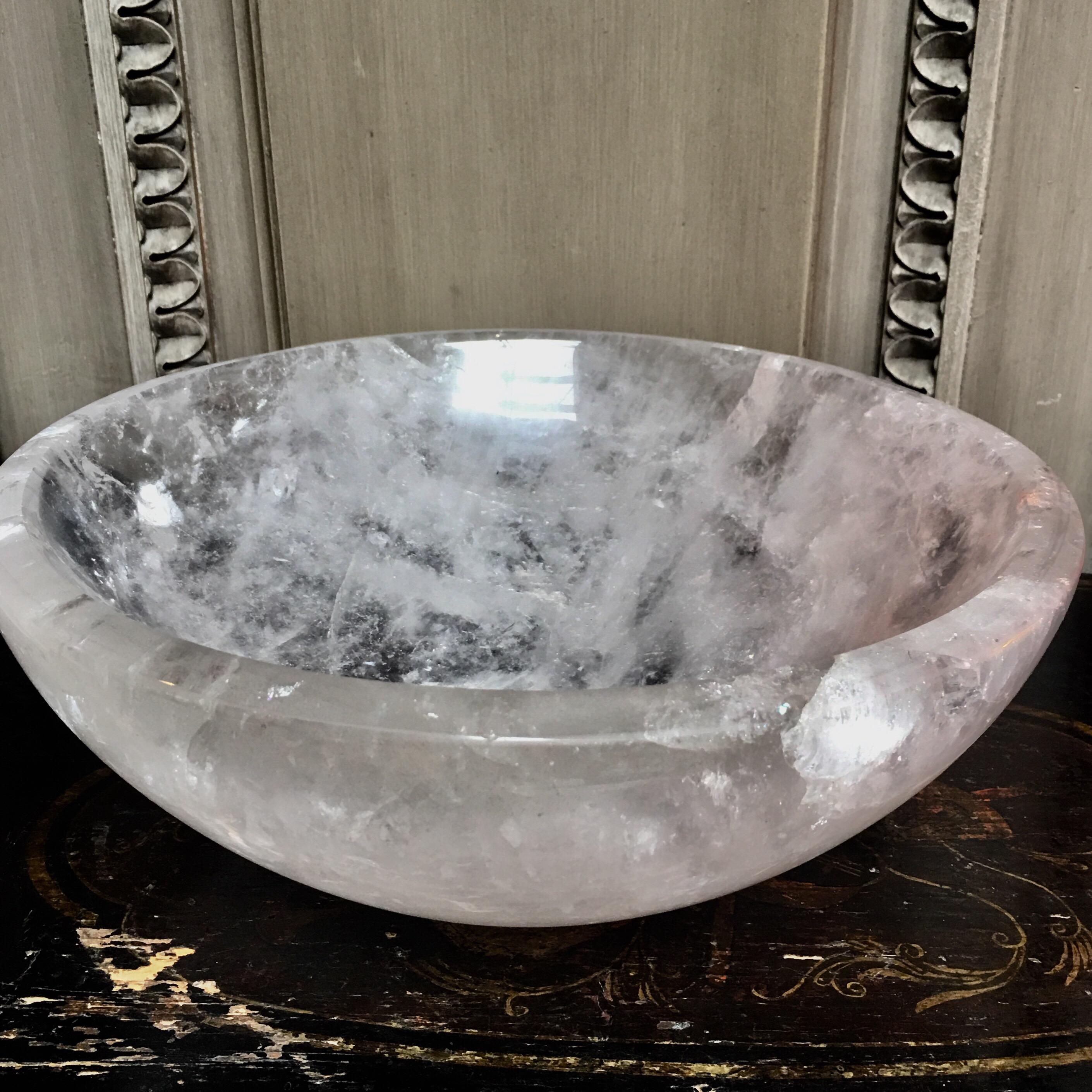 A large rock crystal bowl. This lovely bowl makes for a beautiful decorative element in your home or centerpiece in your dining table. 