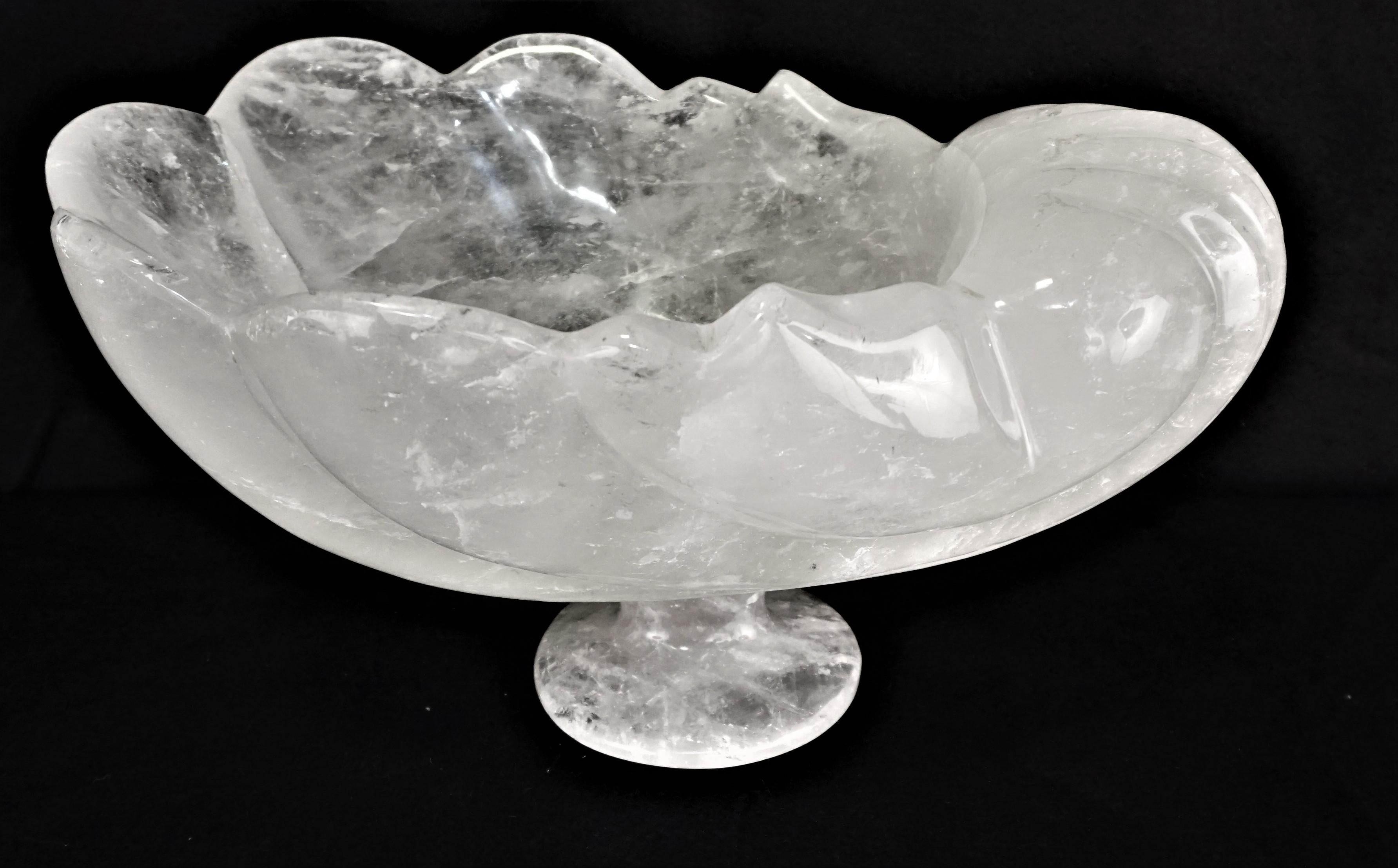 Large hand carved rock crystal shell shape center piece.