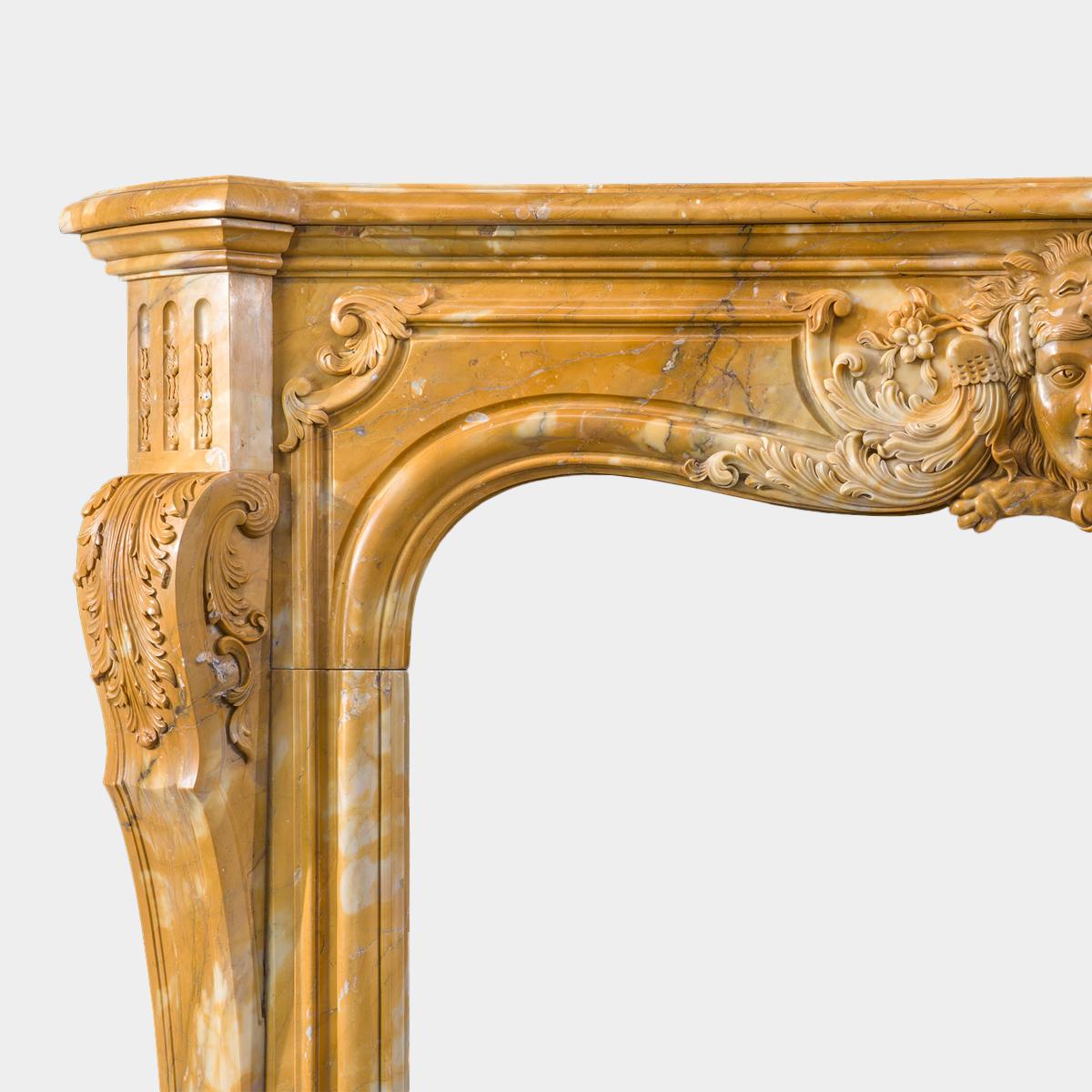 A Large Rococo Carved Siena Marble Fireplace Mantel In Good Condition For Sale In London, GB