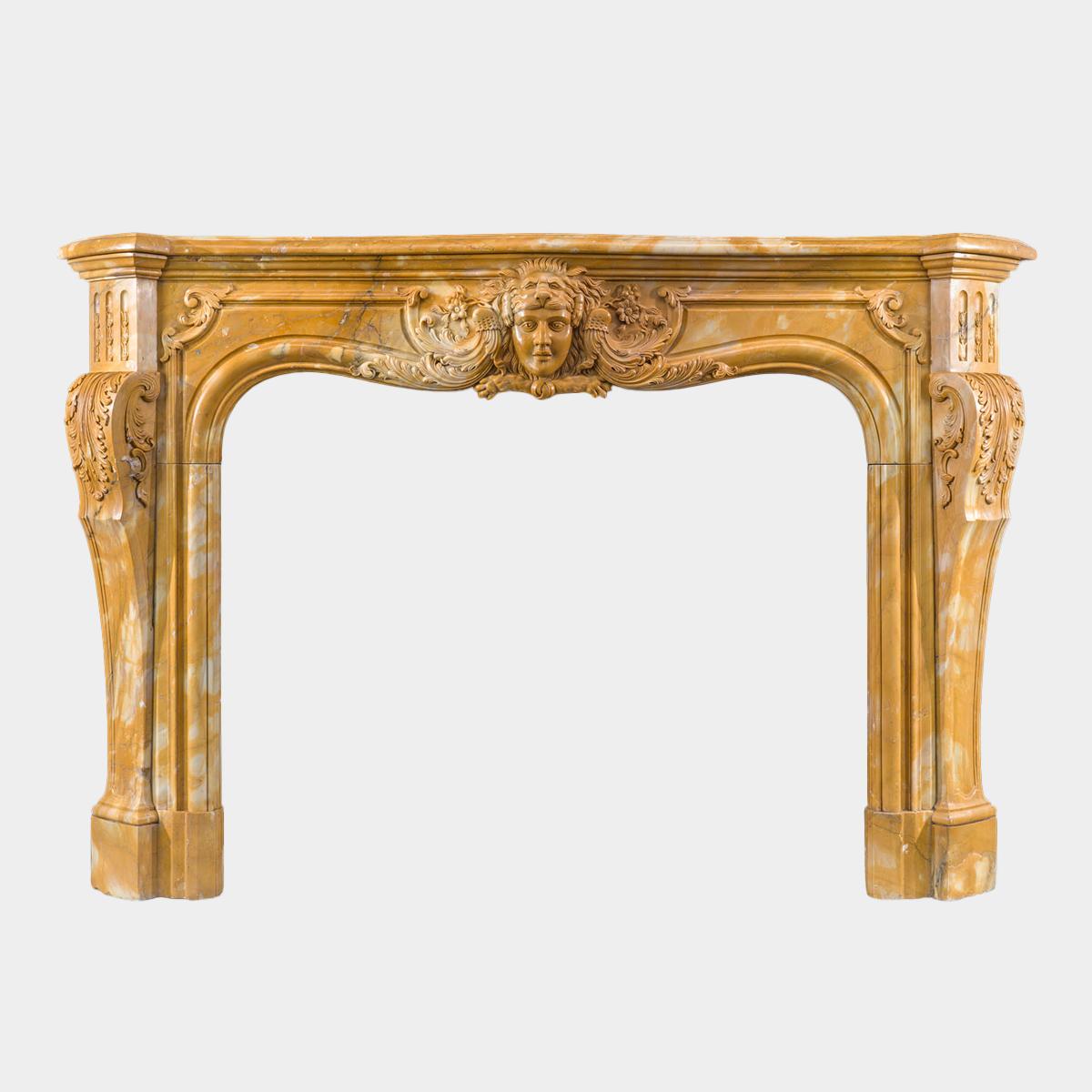A Large Rococo Carved Siena Marble Fireplace Mantel For Sale 1