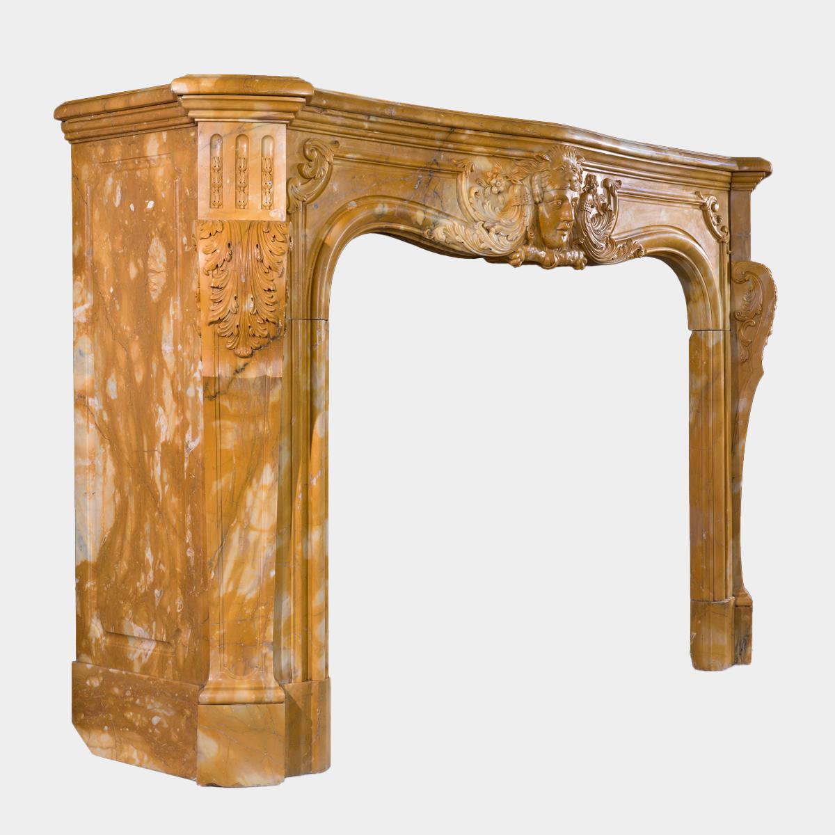 A Large Rococo Carved Siena Marble Fireplace Mantel For Sale 2