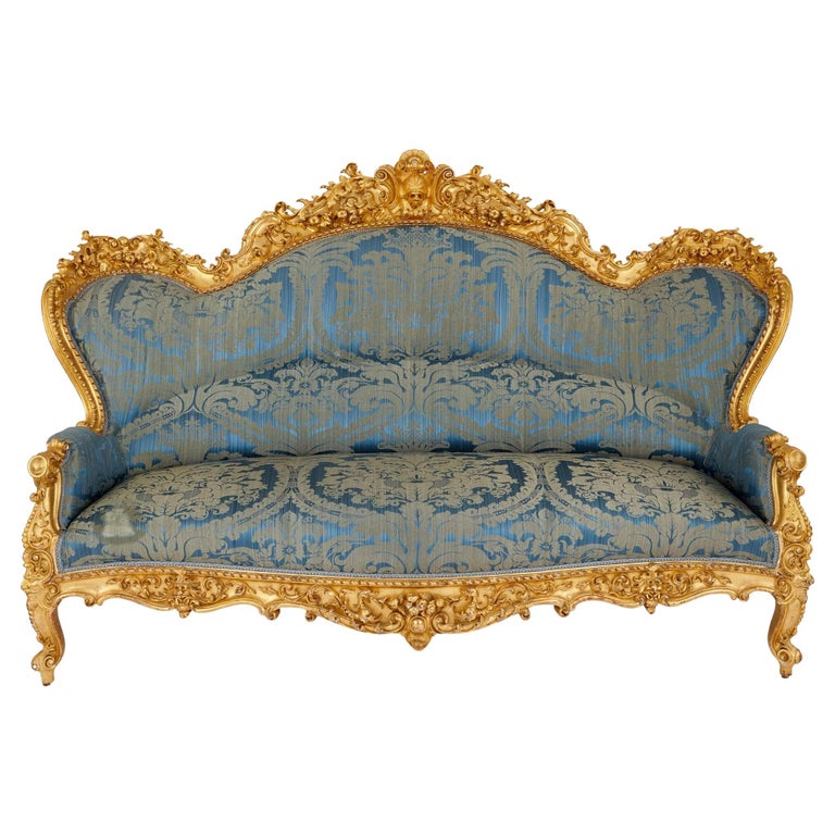 Large French Rococo Revival Style Giltwood Sofa For Sale at 1stDibs